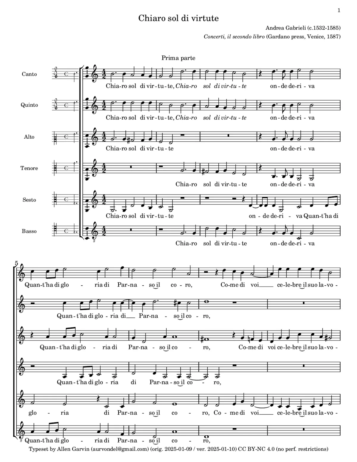 Chiaro sol di virtute / Al chiaro suon d'i dolci accenti - Page 1