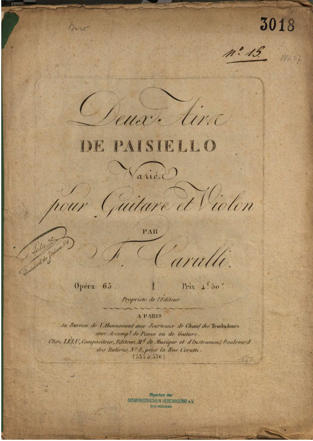 2 Airs de Paisiello, Variés pour Guitare et Volon - Page 1