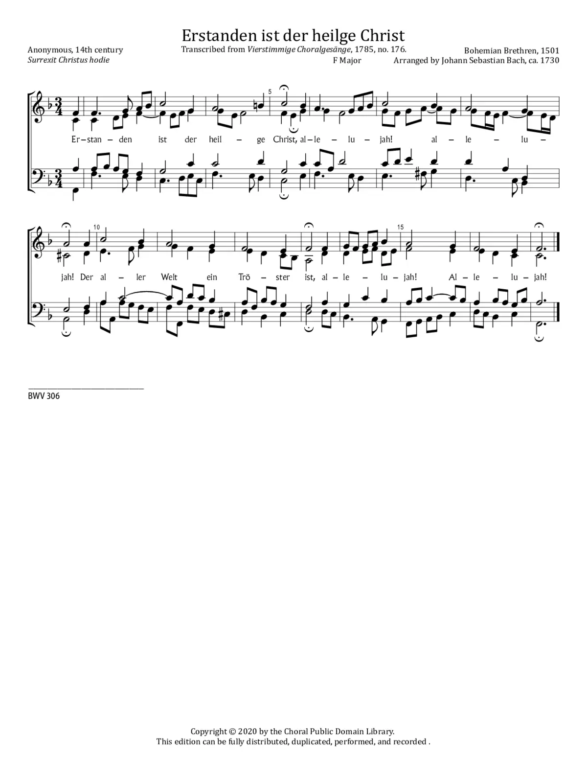 Erstanden ist der heilge Christ, BWV 306 - Page 1
