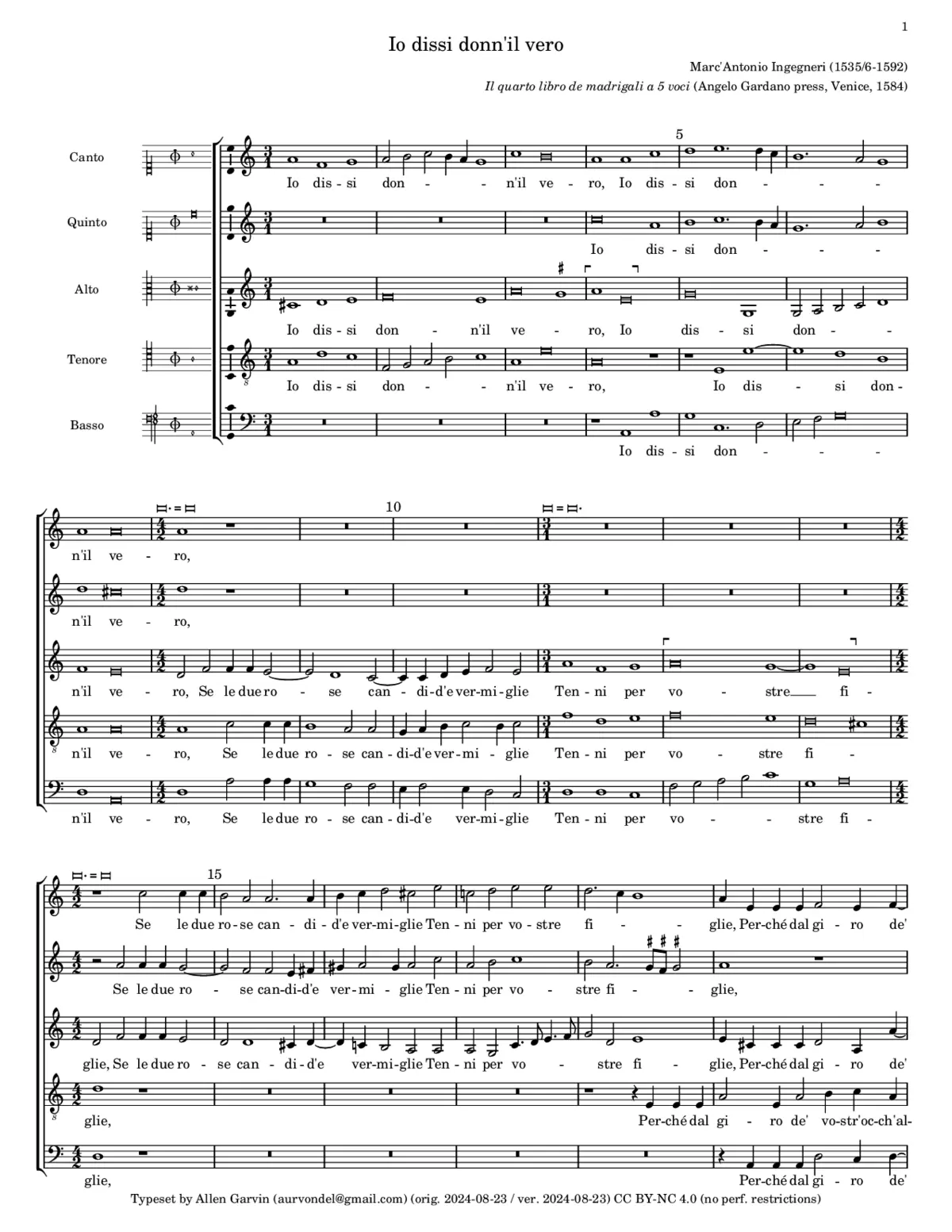 Io dissi donn'il vero - Page 1