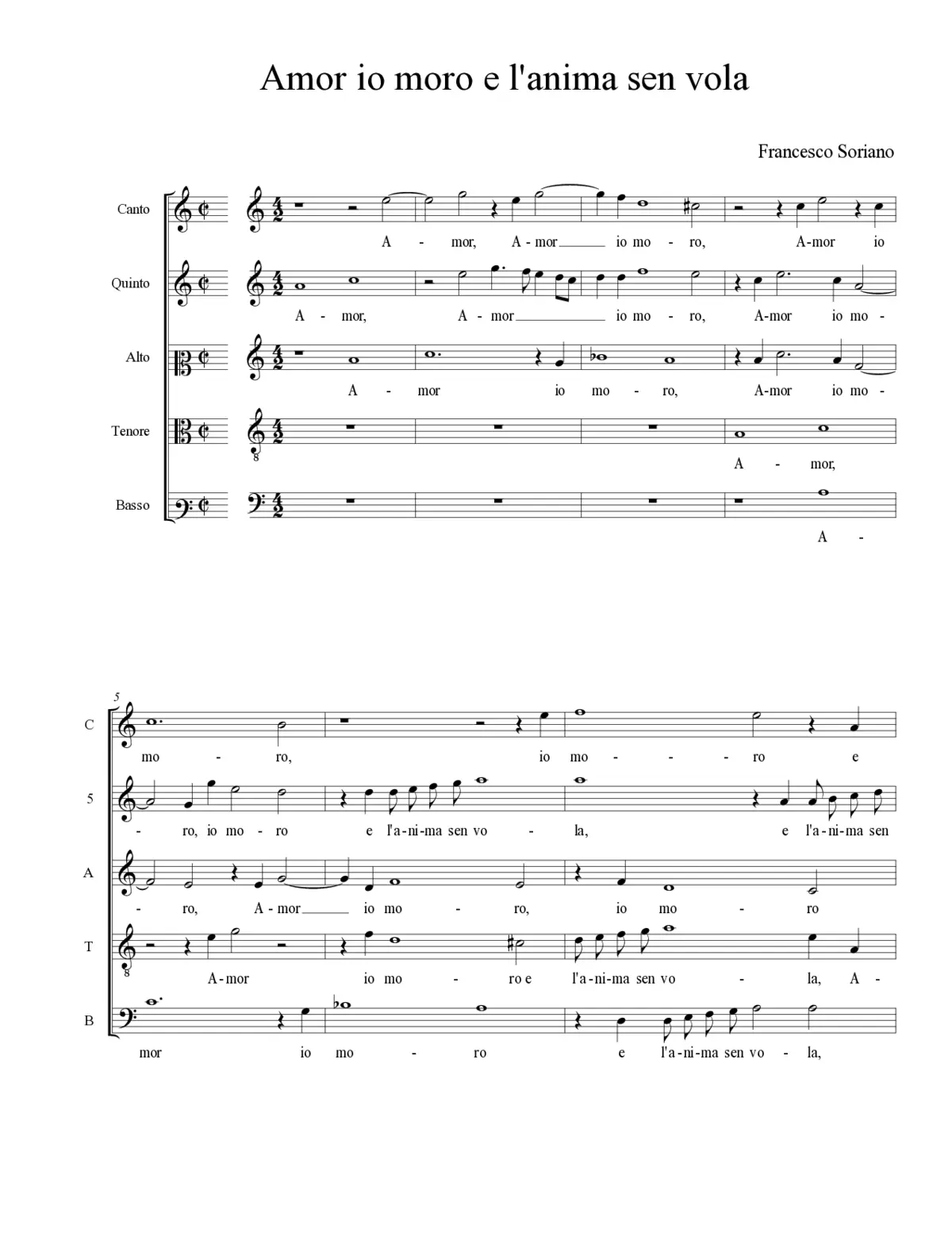 Amor io moro e l'anima sen vola - Page 1