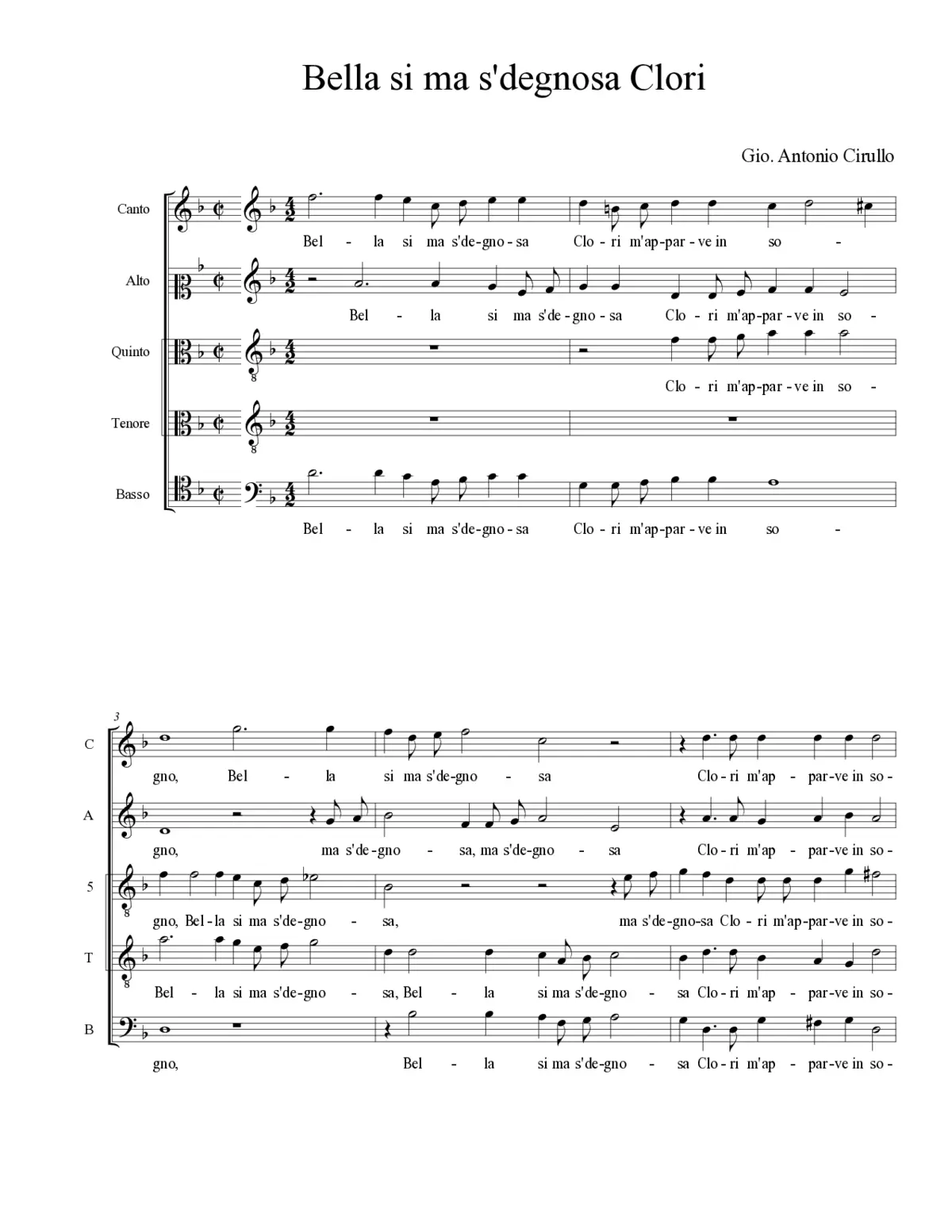 Bella si ma s'degnosa Clori - Page 1