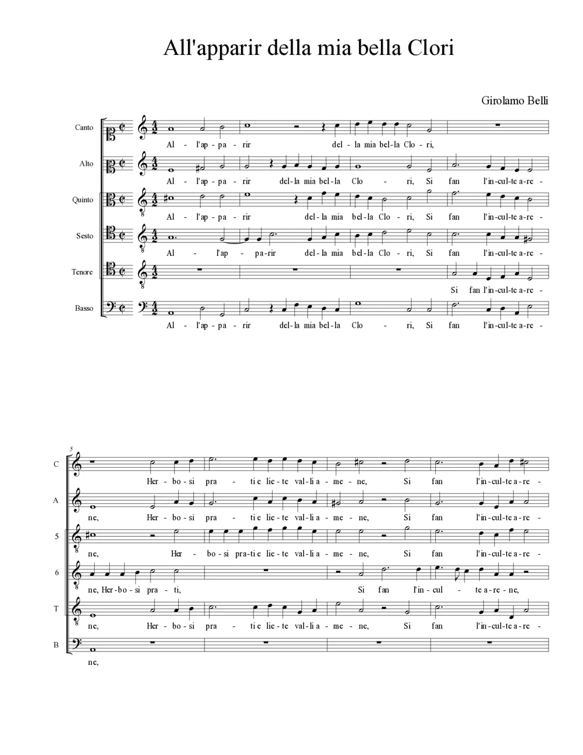 All'apparir della mia bella Clori - Page 1