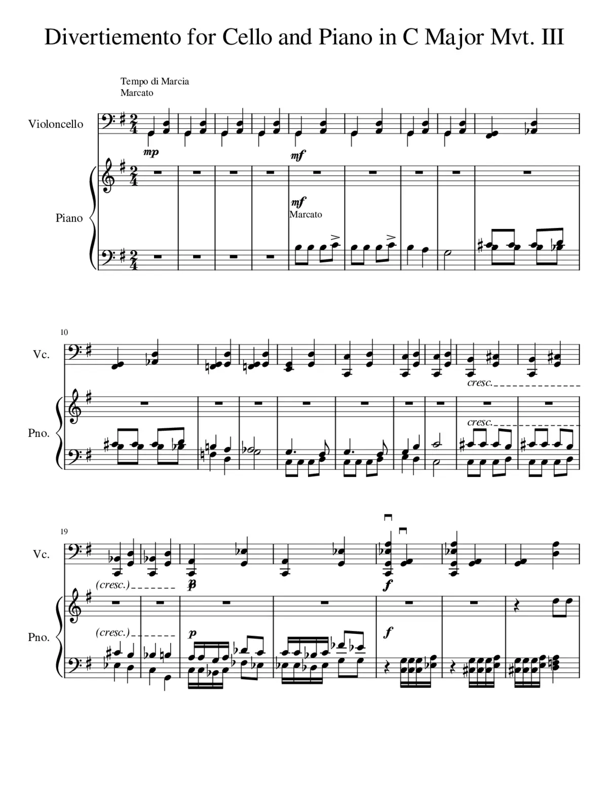 Divertiemento for Cello and Piano in C Major Mvt. III - Page 1