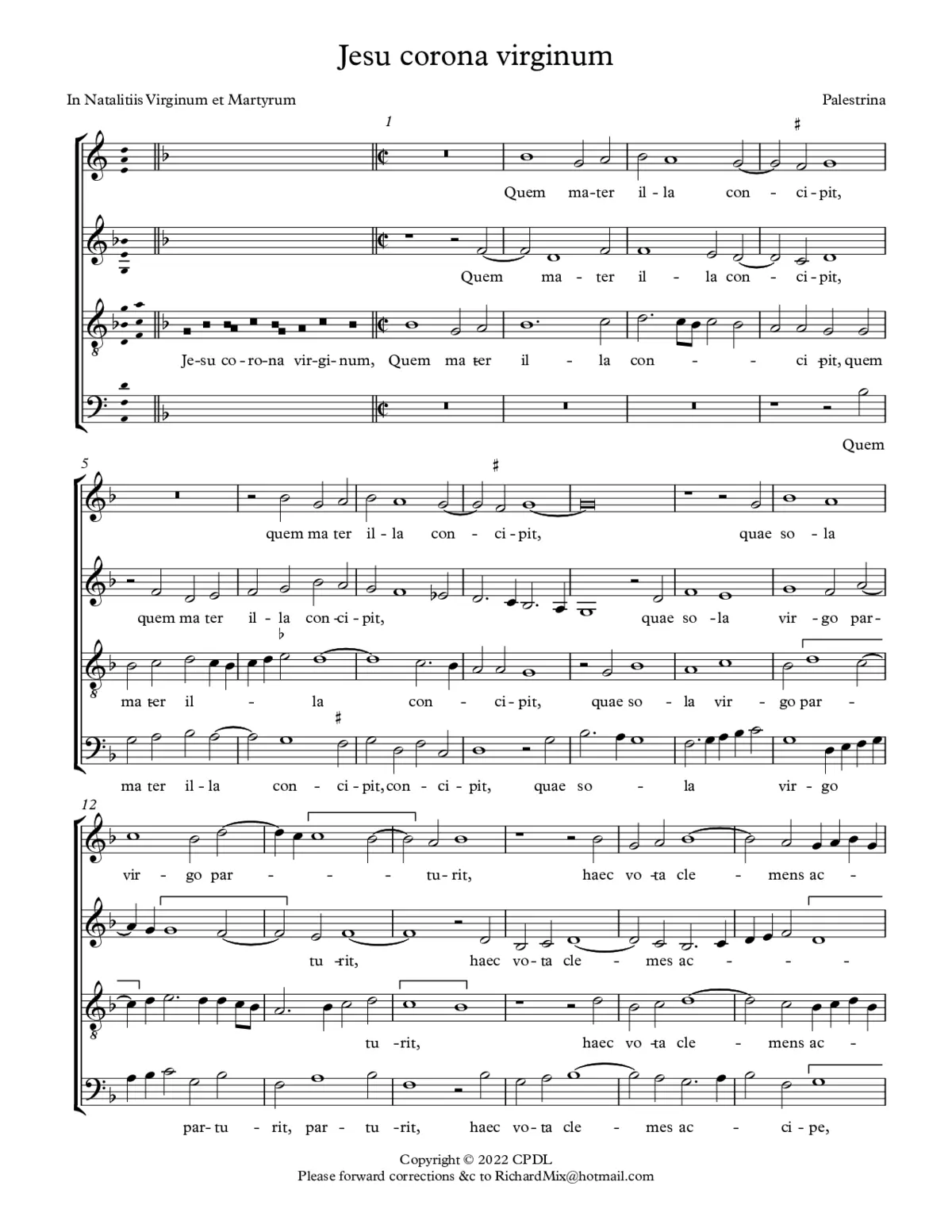 Jesu corona virginum I - Page 1