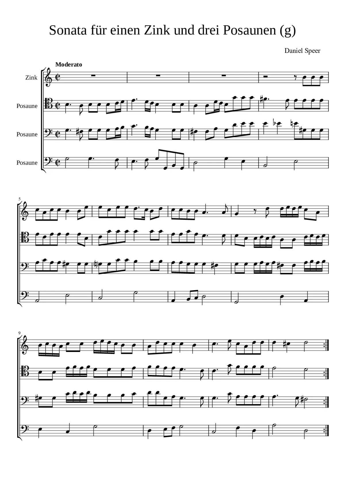Sonate für einen Zink und drei Posaunen (Daniel Speer) - Page 1