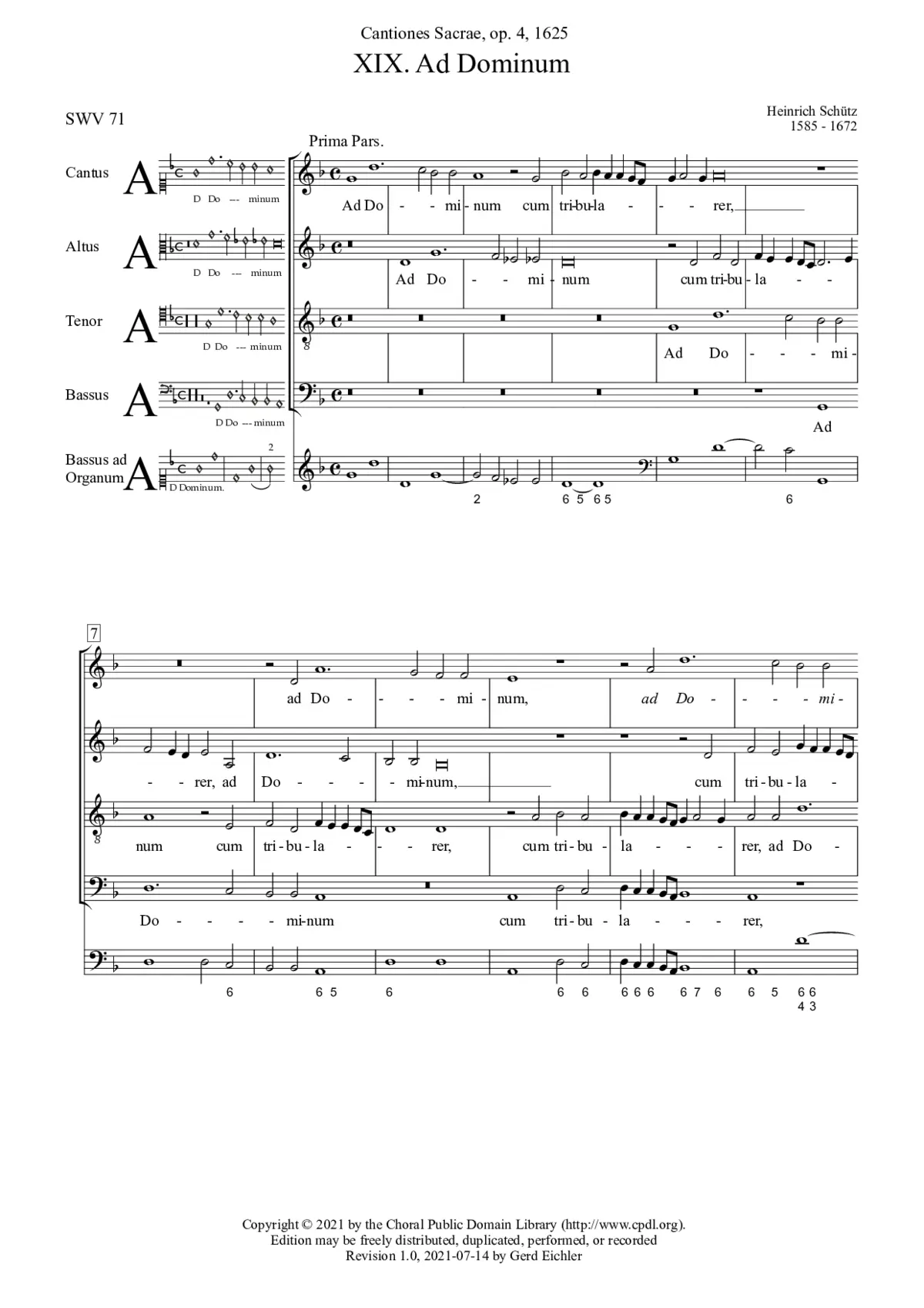 Ad Dominum cum tribularer, SWV 71 - Page 1