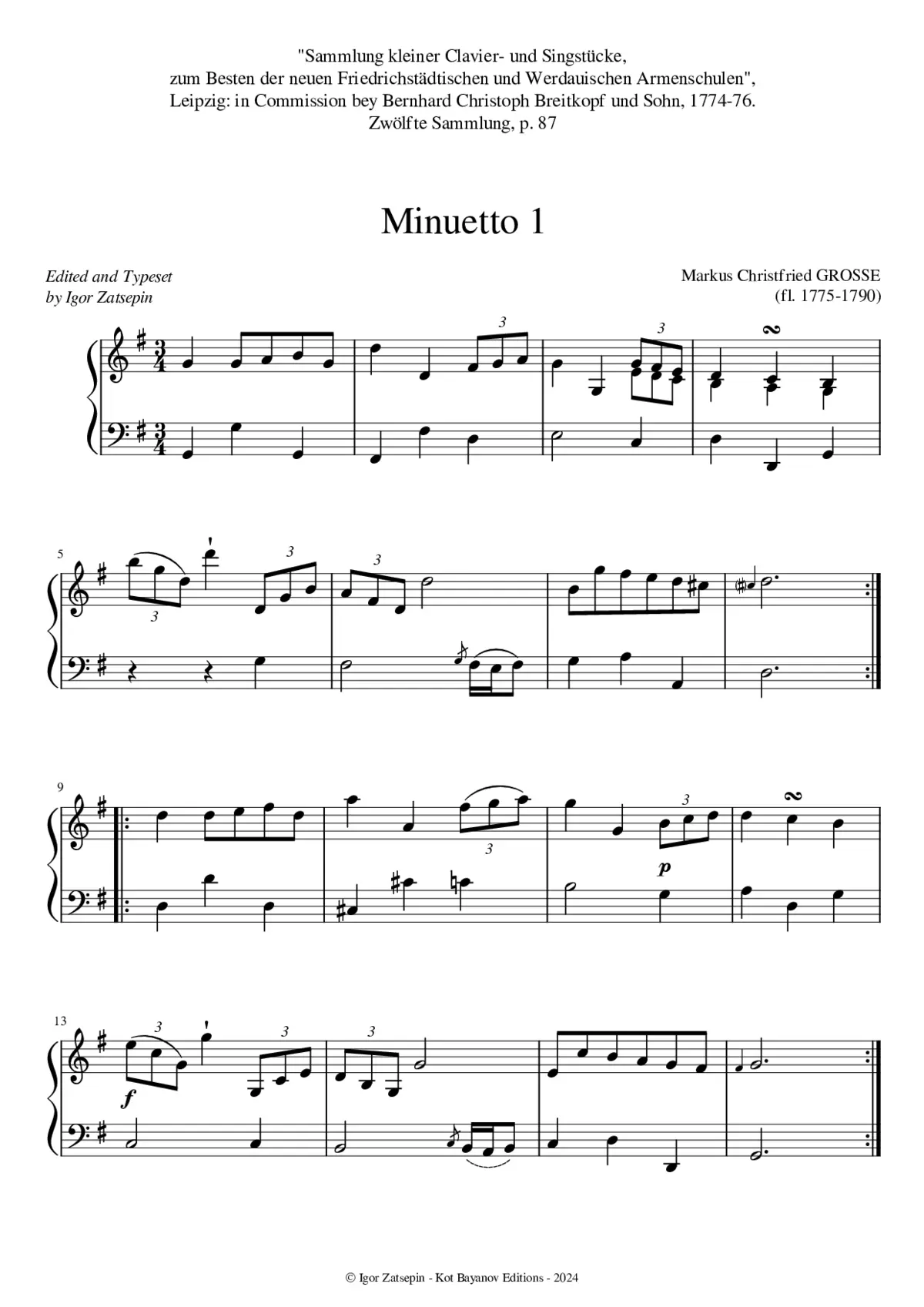 2 Menuets in G major/G minor, Hiller's ''Sammlung...'' - Page 1