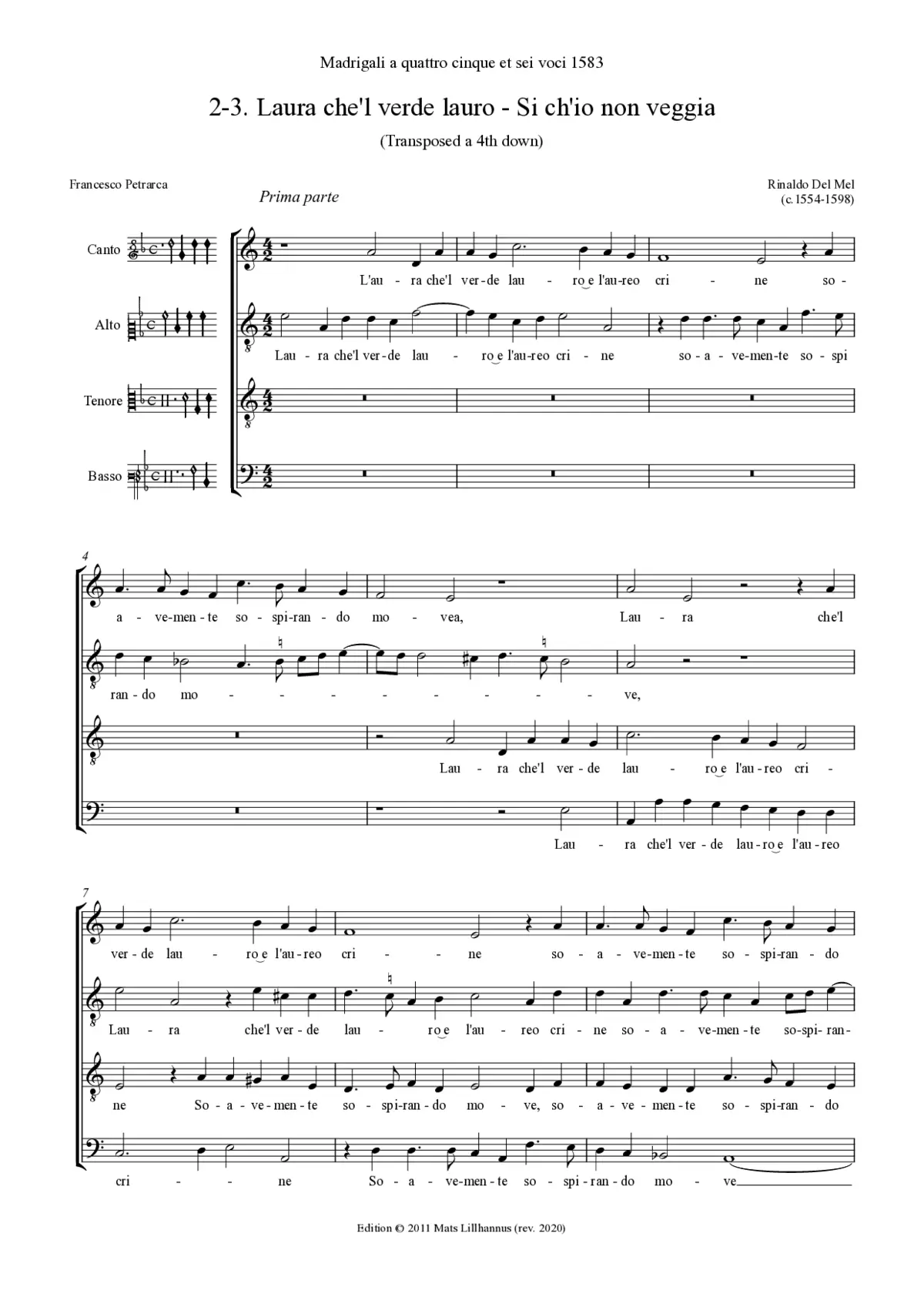 Laura che'l verde lauro - Page 1