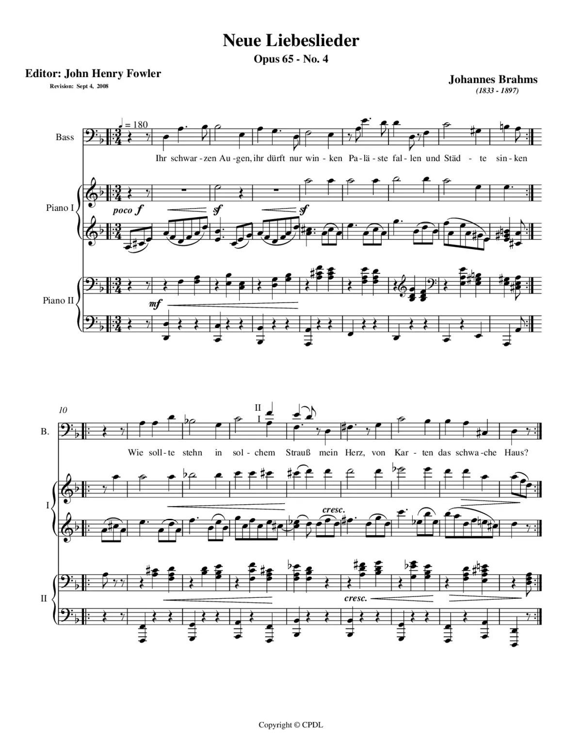 Ihr schwarzen Augen, Op. 65, No. 4 - Page 1