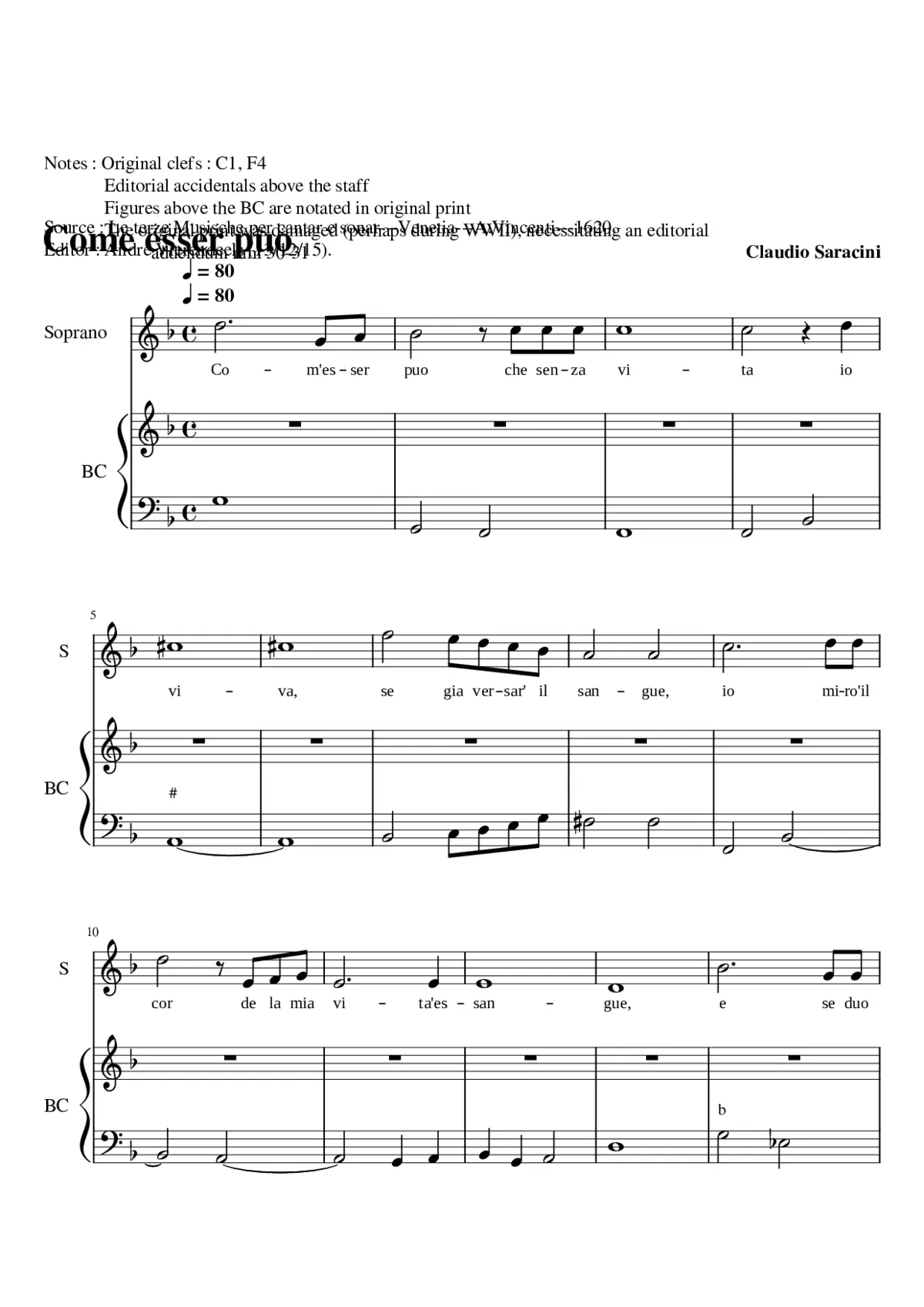 Come esser puo che senza vita - Page 1