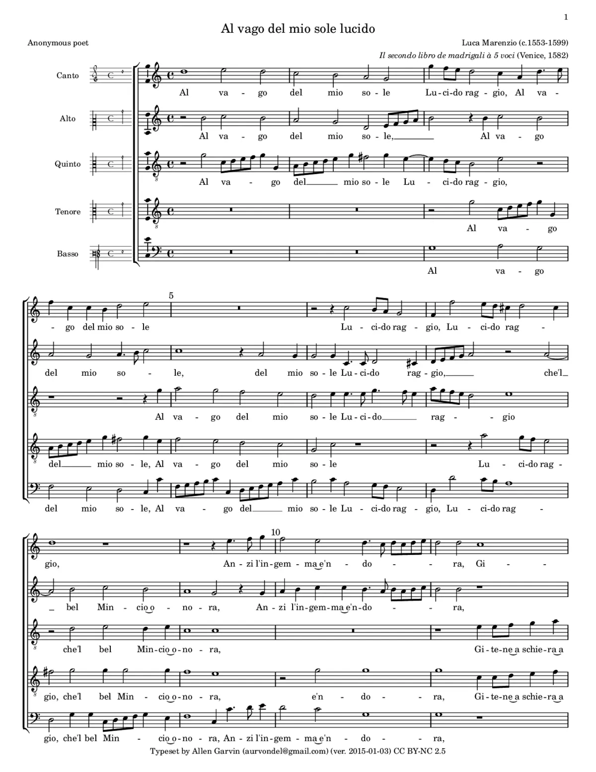 Al vago del mio sole lucido - Page 1