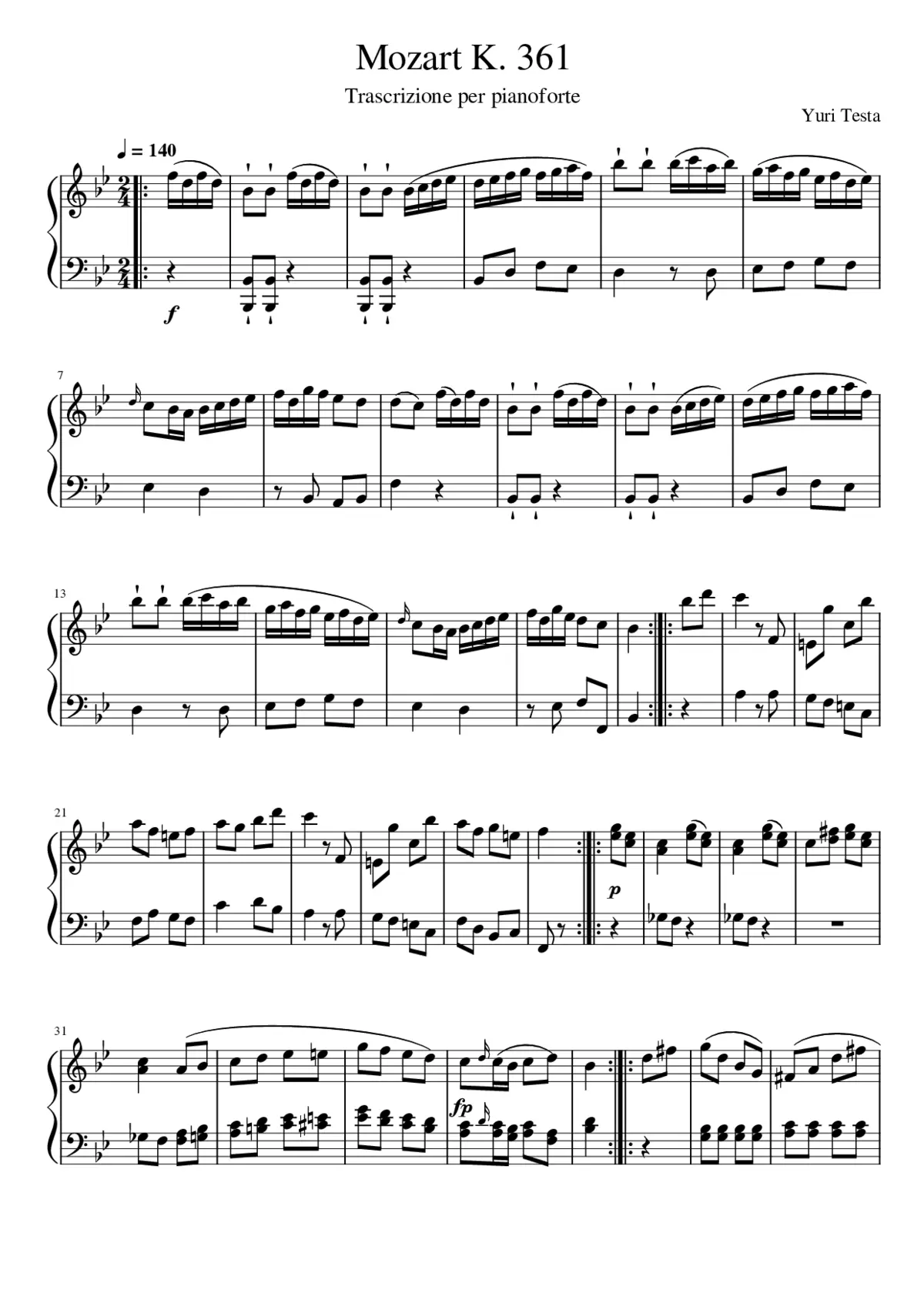 Mozart K. 361 SERENADE FOR WIND (piano sheet) - Page 1