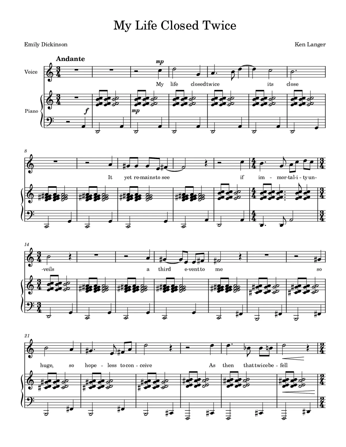 Dickinson Songs: My Life - Page 1