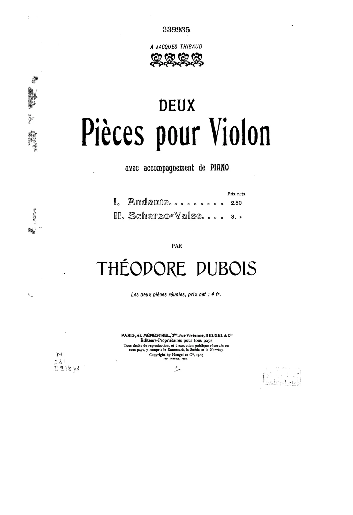 2 Pièces pour violon - Page 1