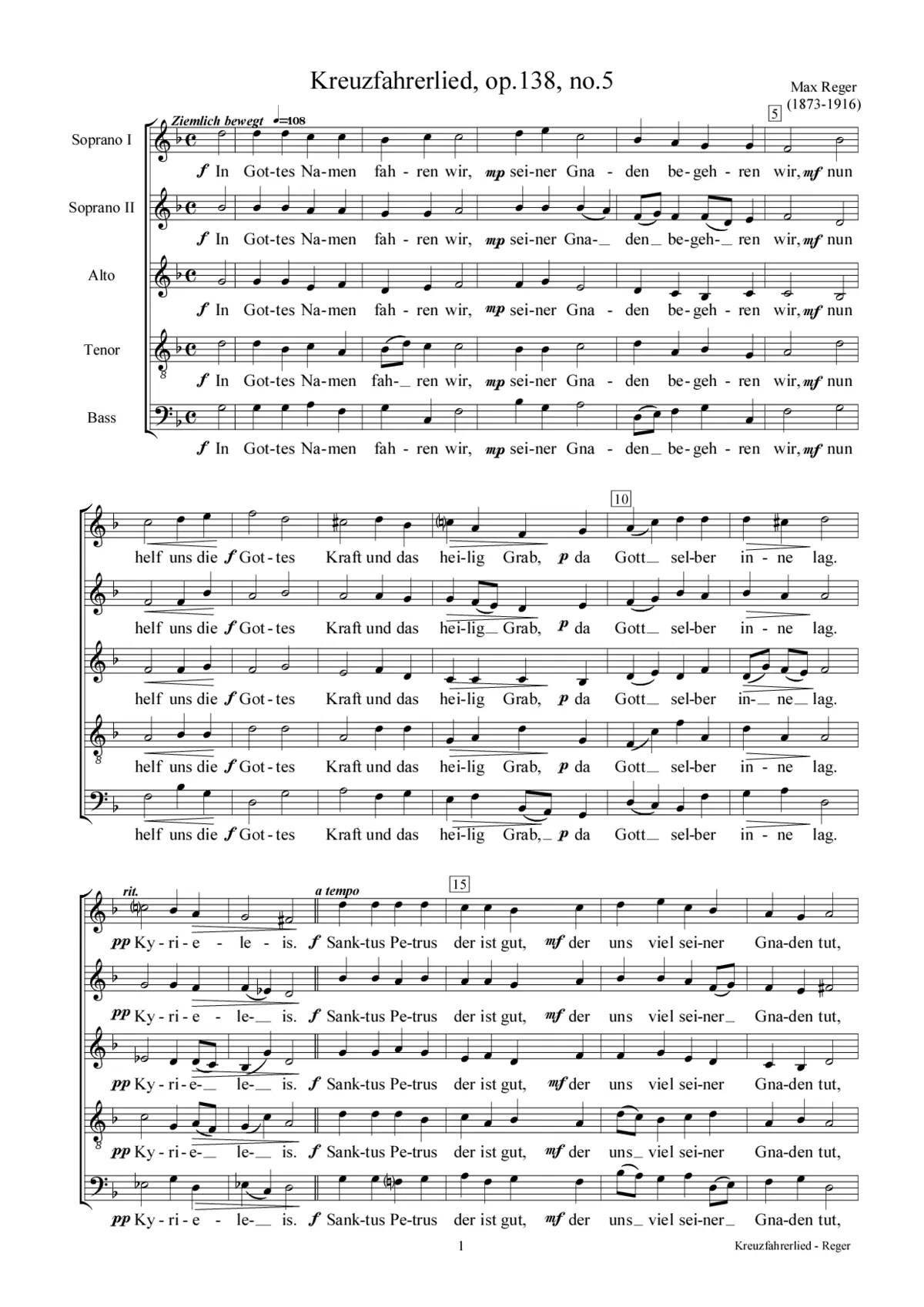 Kreuzfahrerlied, Op. 138, No. 5 - Page 1