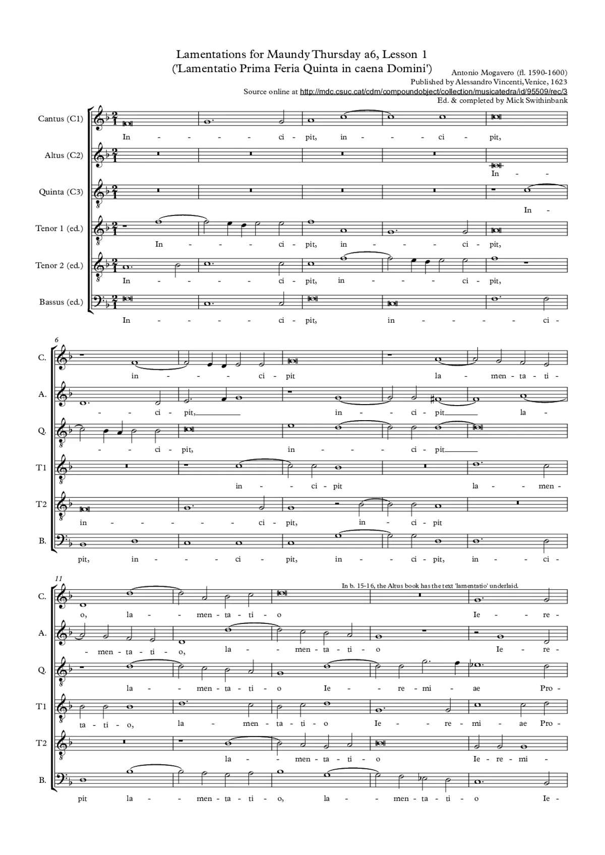 Lamentations for Maundy Thursday, Lesson One - Page 1