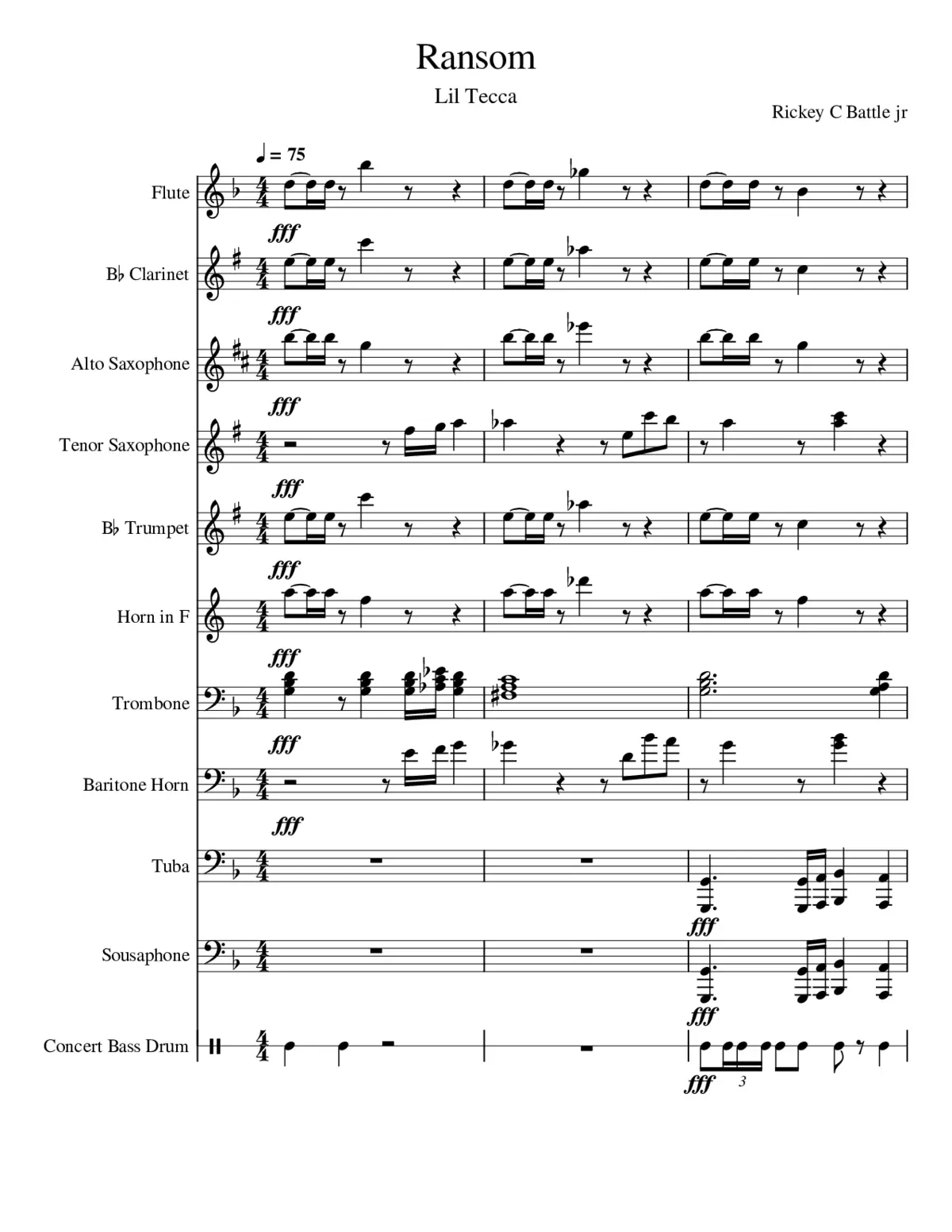 Lil Tecca Ransom Band Arrangement - Page 1