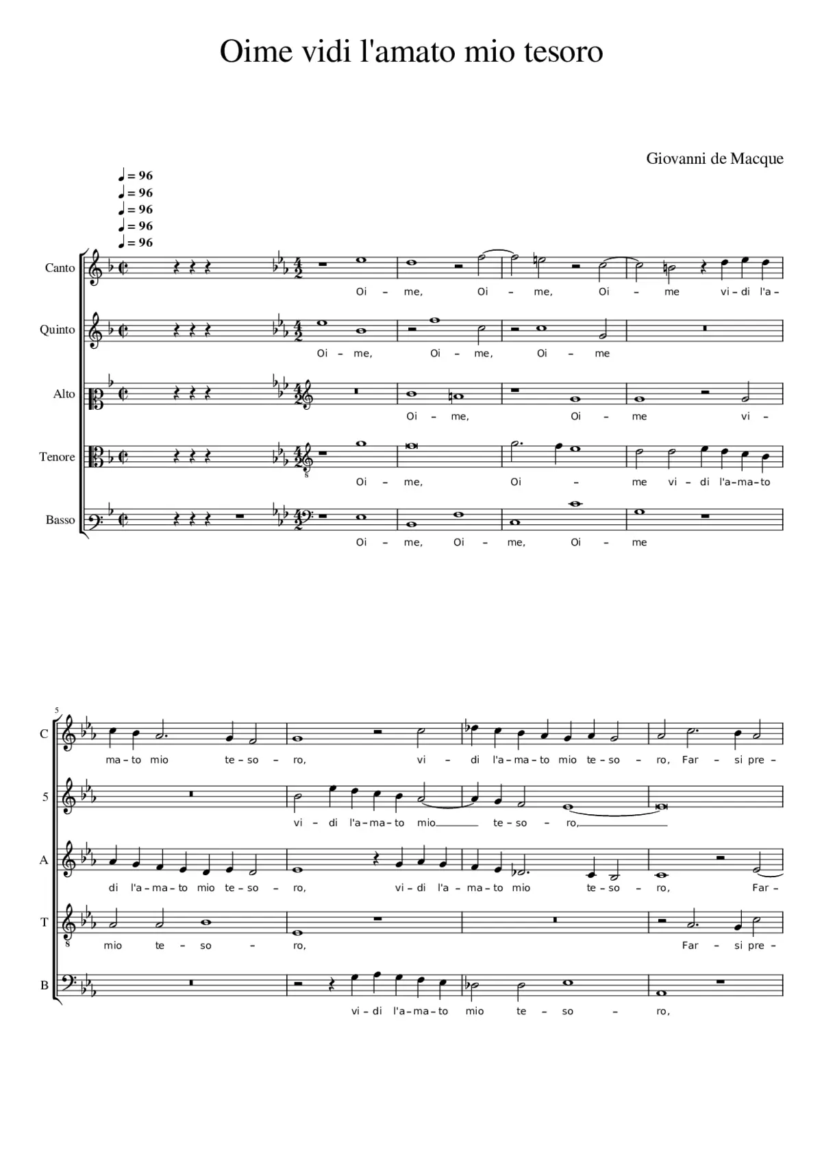 Oime vidi l'amato mio tesoro - Page 1