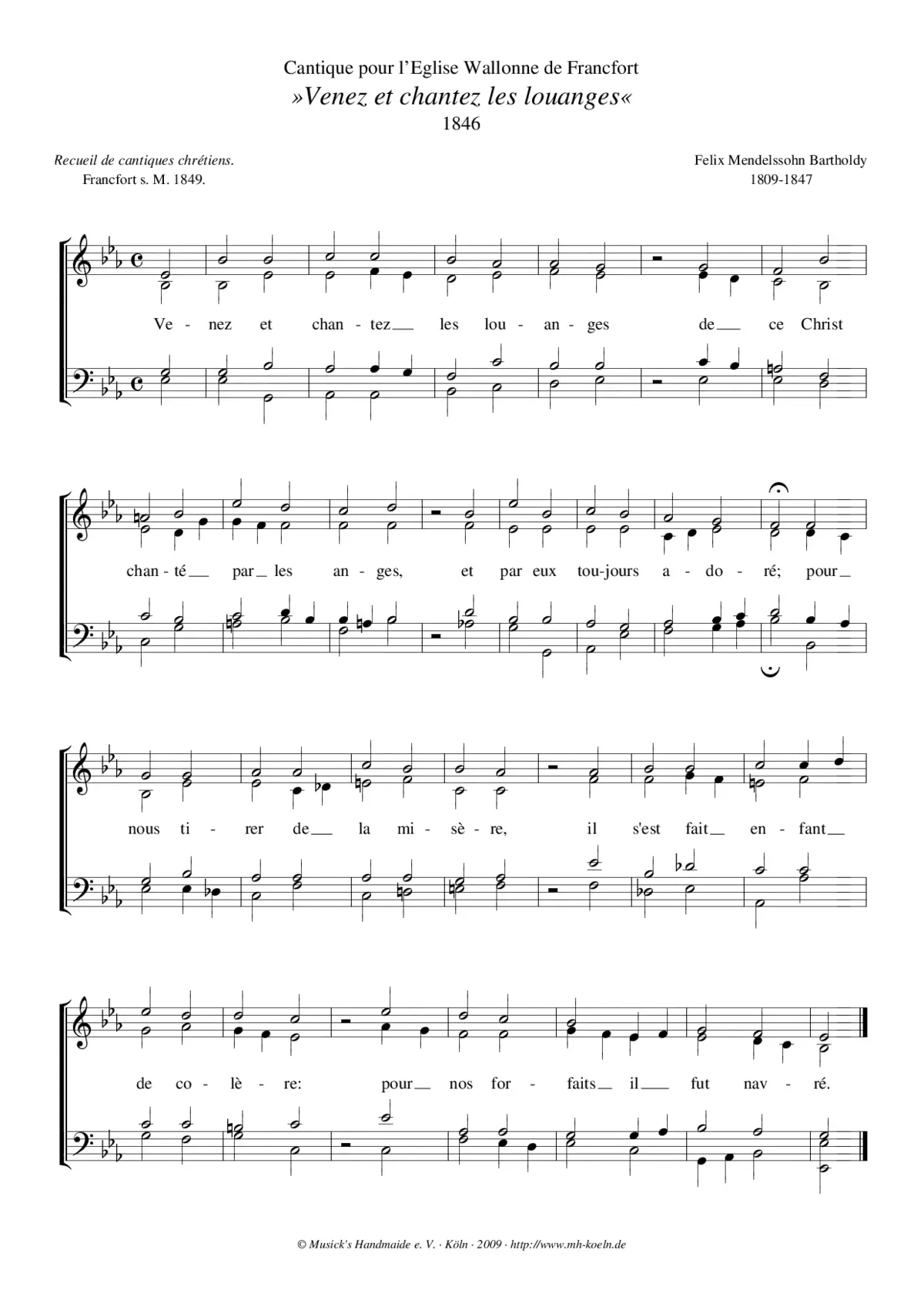 Cantique pour l'Eglise Wallonne de Francfort - Page 1