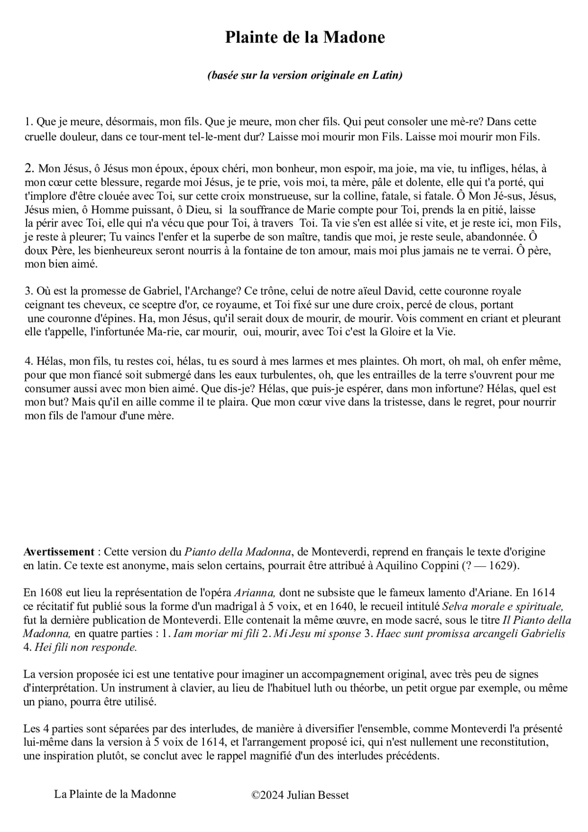 Pianto della Madonna - Page 1