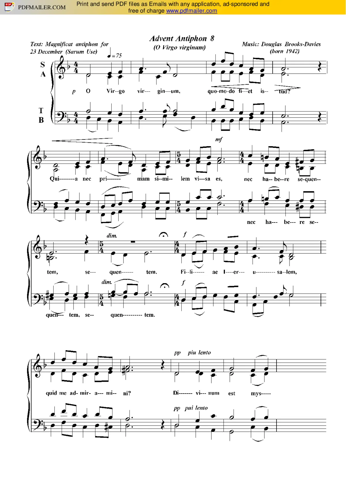 Advent Antiphon 8 (O Virgo Virginum) - Page 1