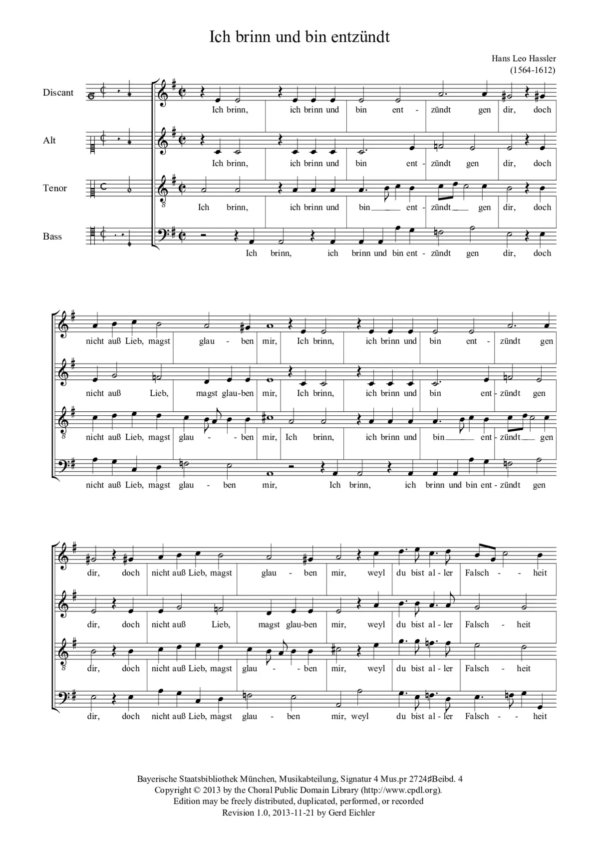 Ich brinn und bin entzündt - Brinn und zürne nur immerfort - Page 1