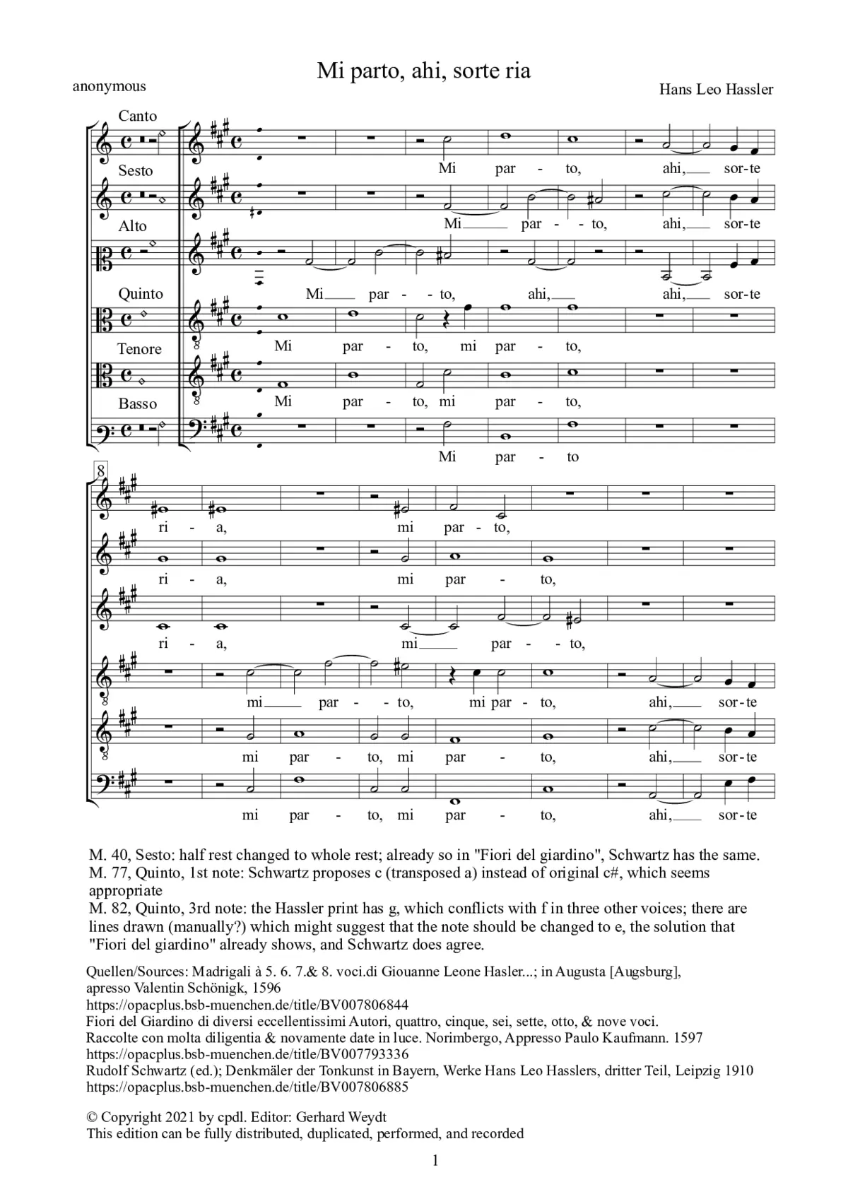 Mi parto, ahi, sorte ria - Page 1