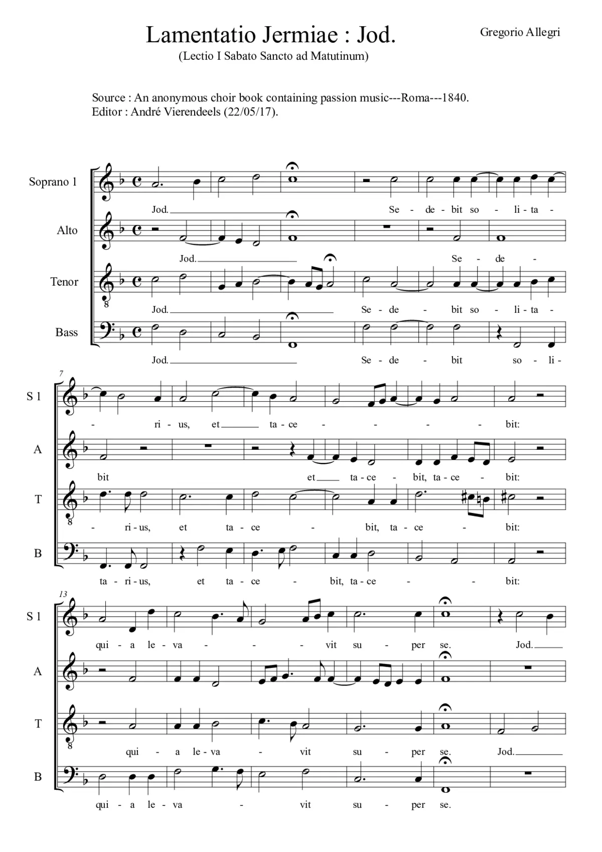 Lamentatio Jeremiae - Sabbato Sancto - Jod - Page 1