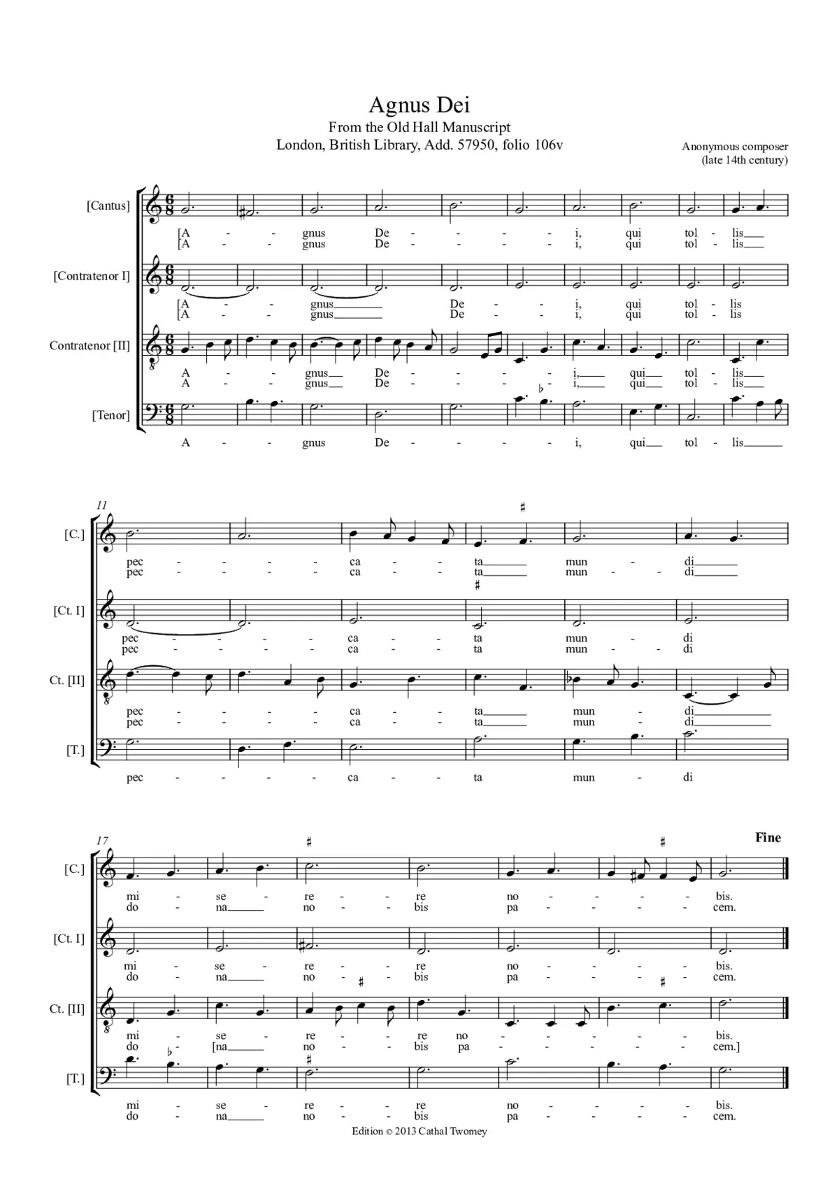 Agnus Dei, Old Hall 139 - Page 1