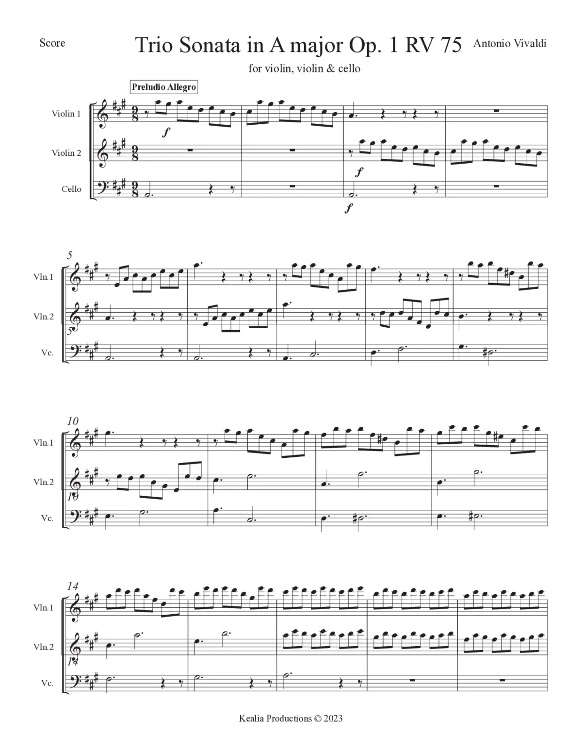 Trio Sonata in A major, RV 75 - Page 1