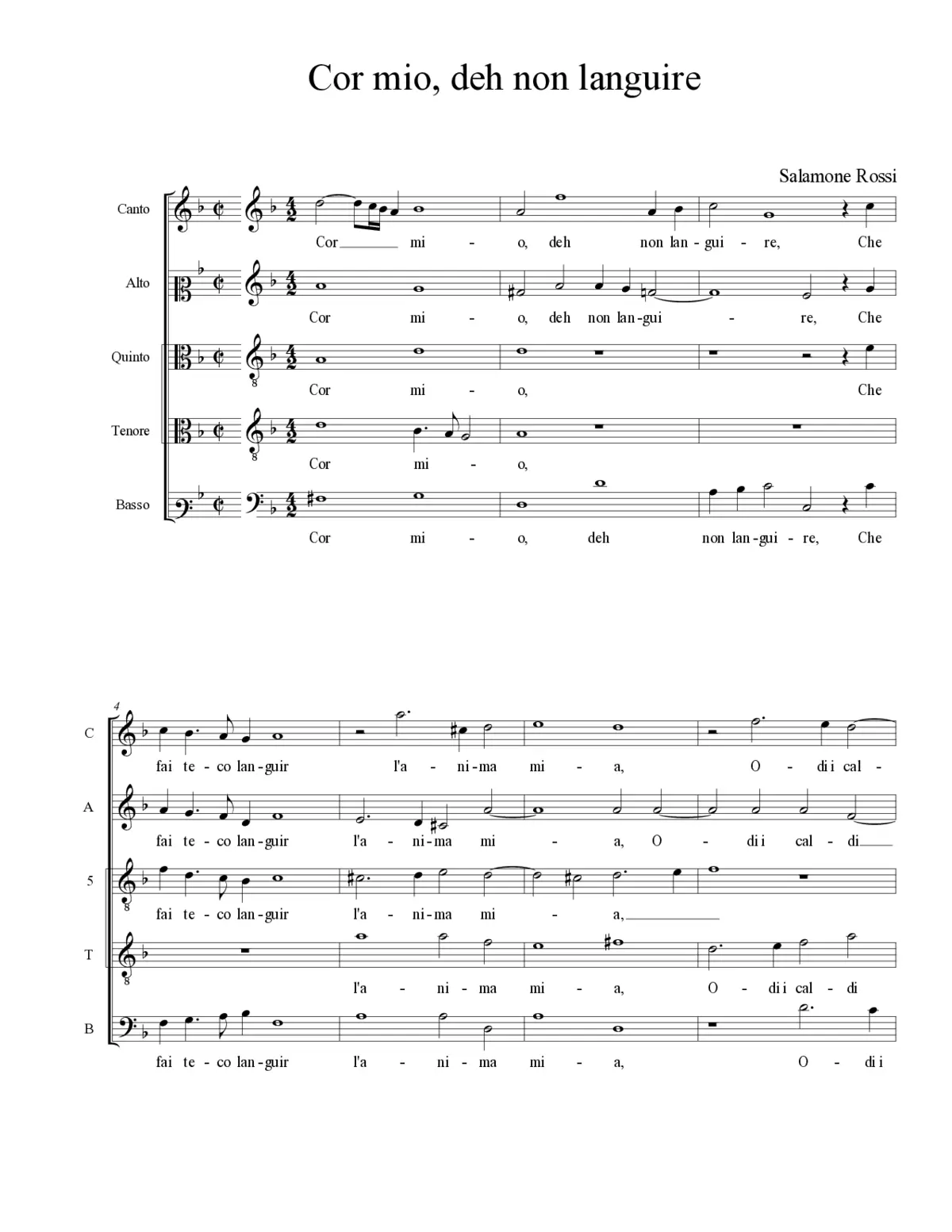 Cor mio, deh non languire - Page 1