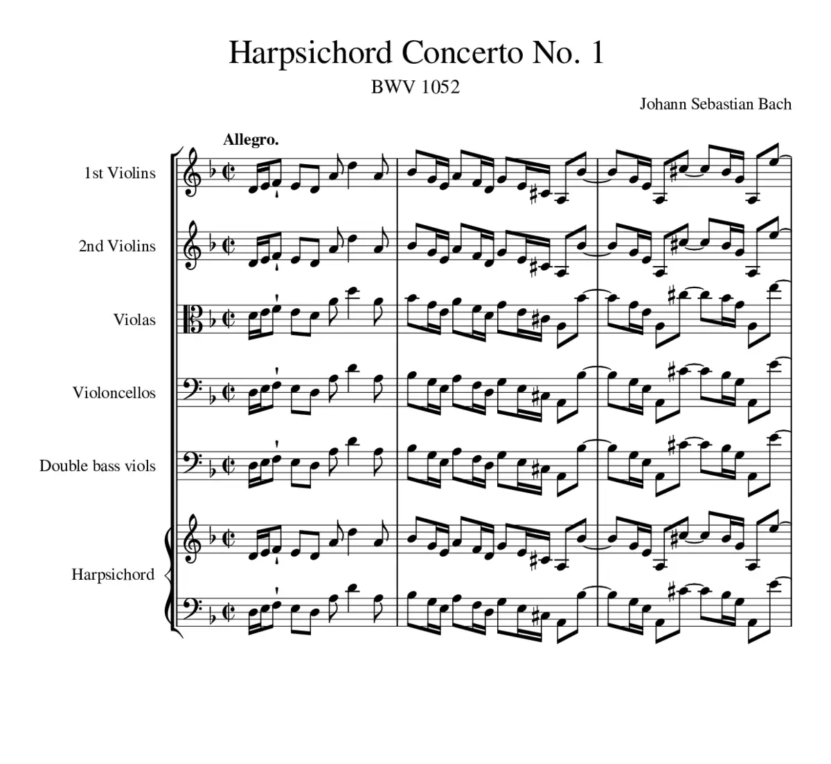 Harpsichord Concerto No.1 in D minor BWV 1052 - Page 1