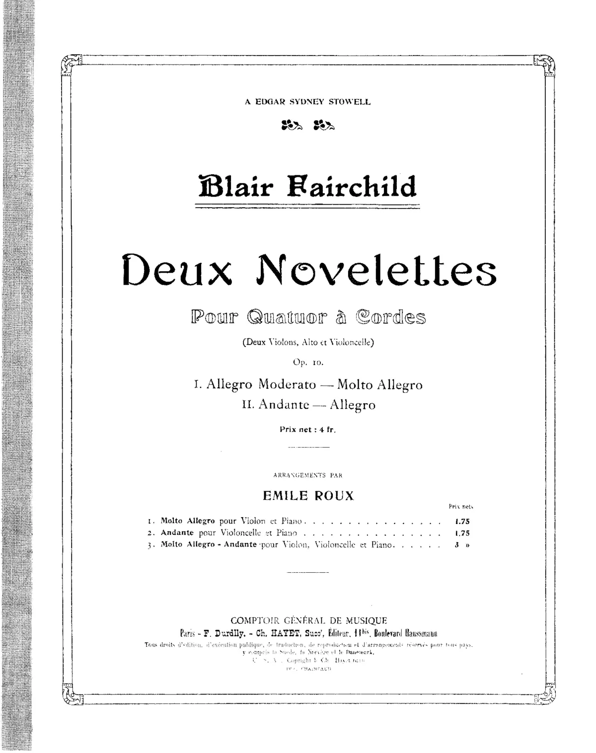 Deux Novelettes pour quatuor à cordes - Page 1