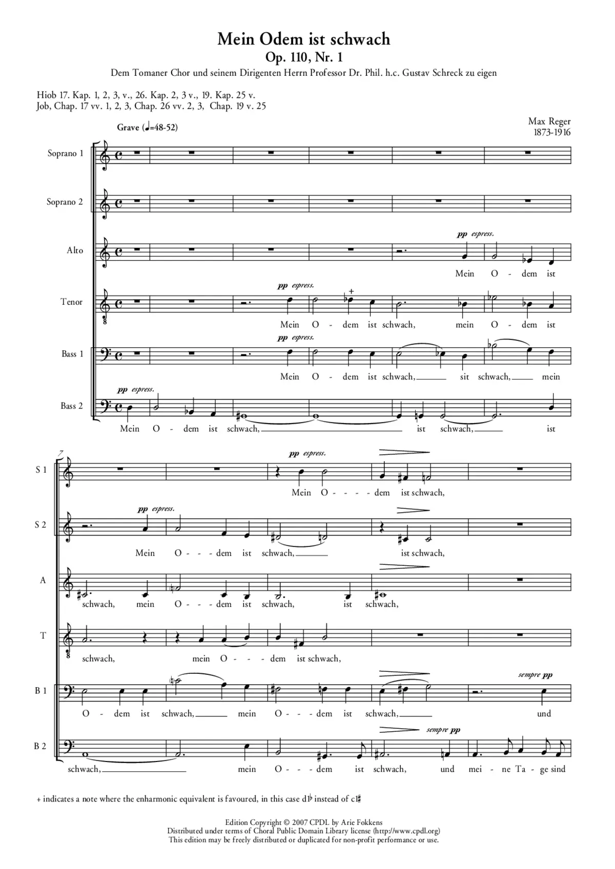Mein Odem ist schwach, Op. 110, No. 1 - Page 1