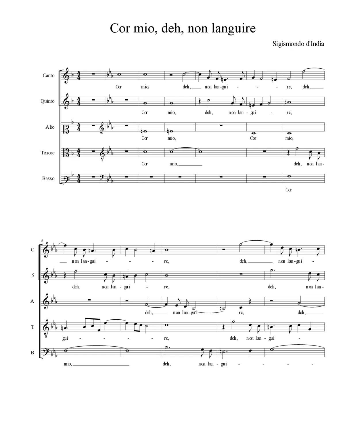 Cor mio, deh, non languire - Page 1