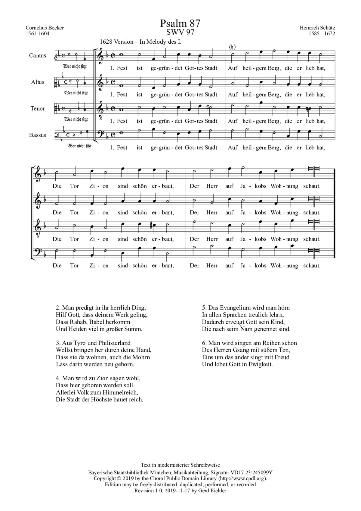 Fest ist gegründet Gottes Stadt, SWV 184 - Page 1