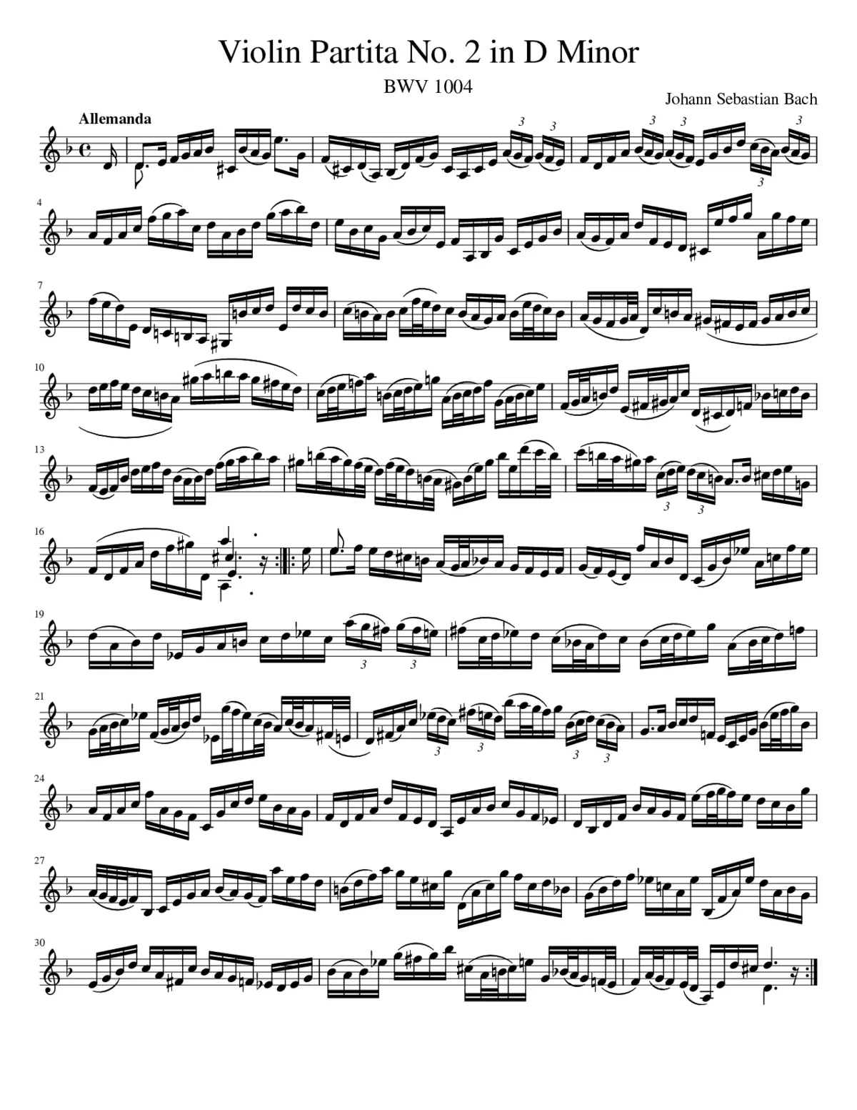 Violin Partita No.2 in D minor BWV 1004 - Page 1