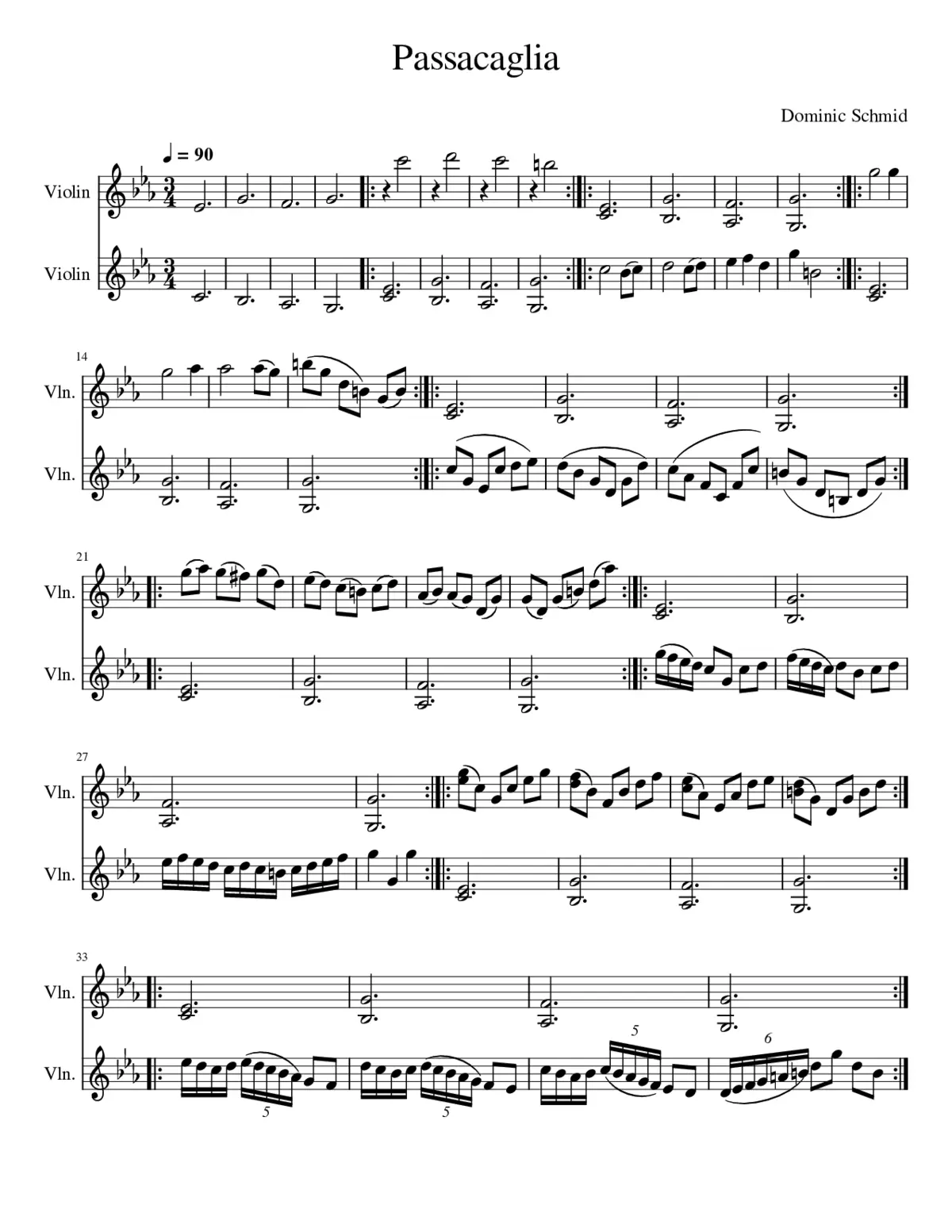 Passacaglia For 2 Violins - Page 1