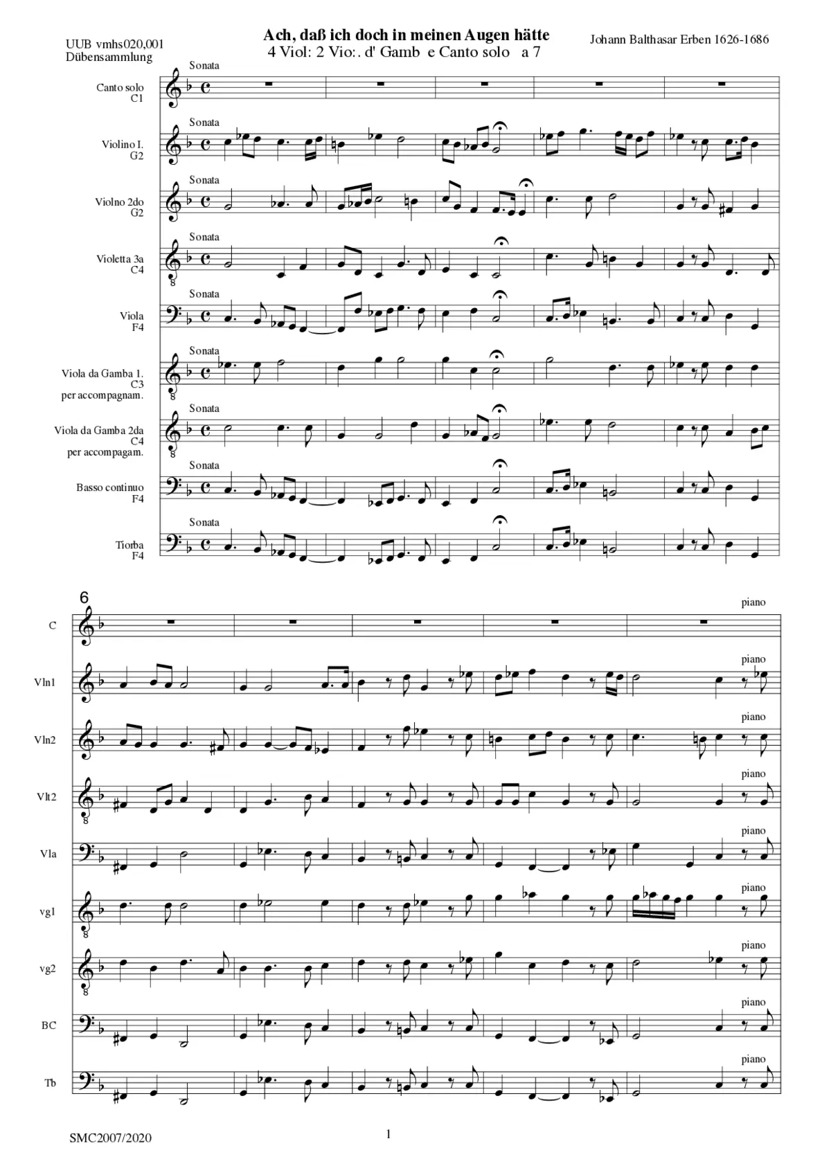 Ach, daß ich doch in meinen Augen hätte - Page 1