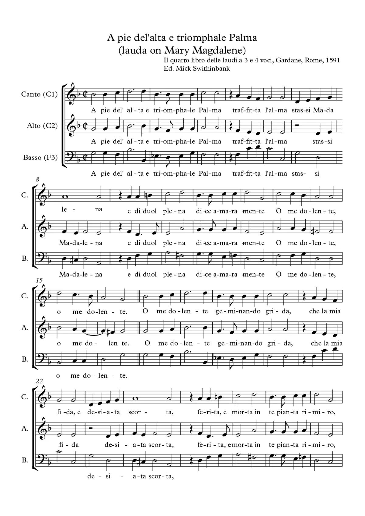 A pie del'alta e triomphale palma (lauda) - Page 1