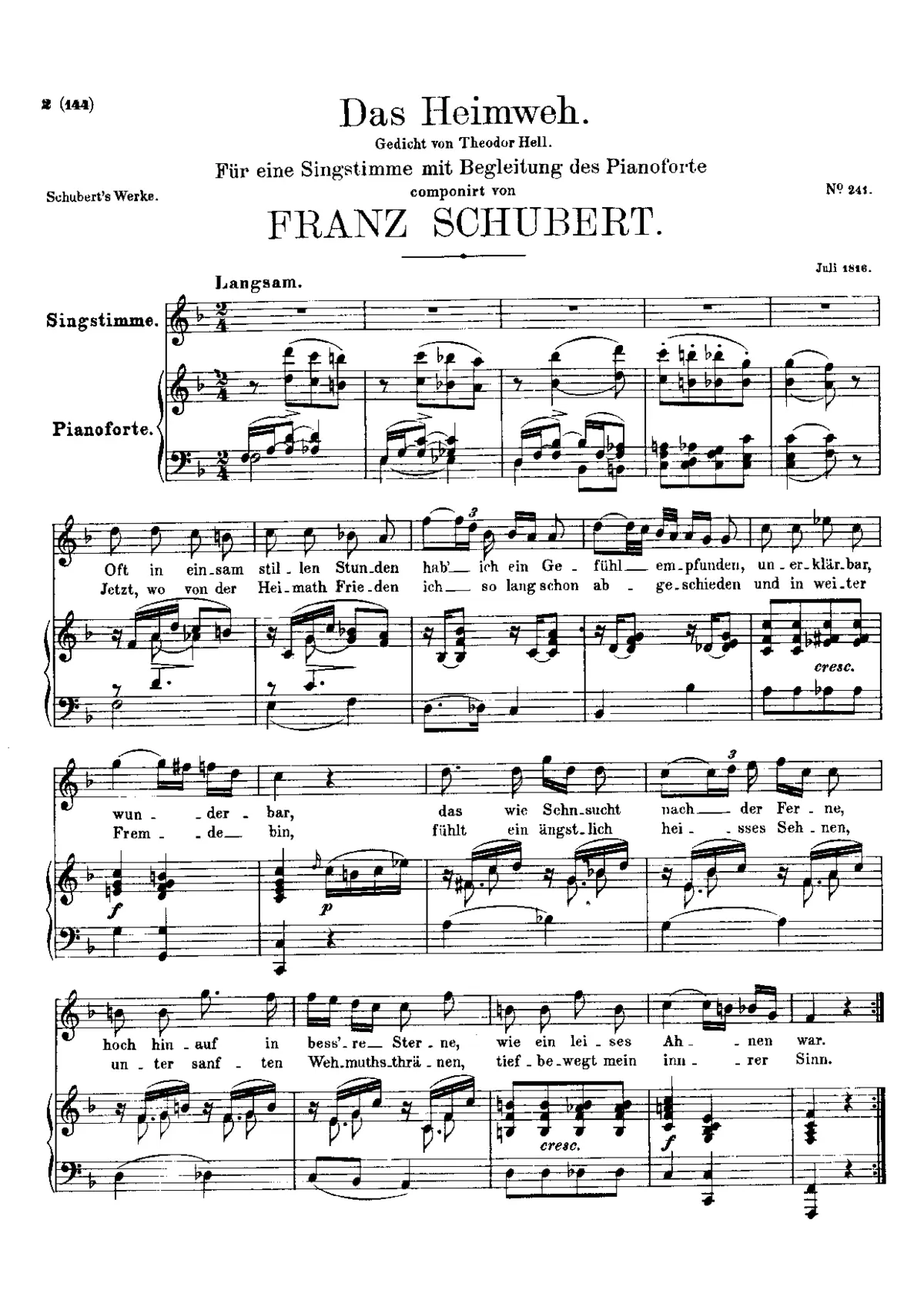 Das Heimweh, D.456 - Page 1
