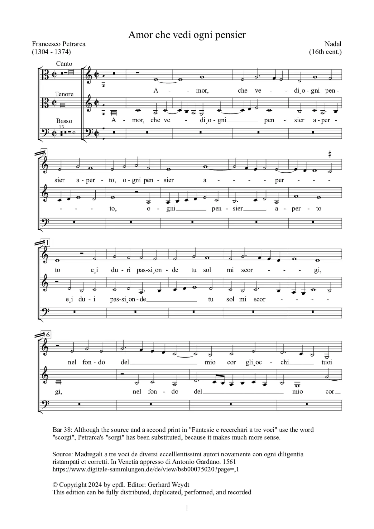 Amor, che vedi ogni pensier - Page 1