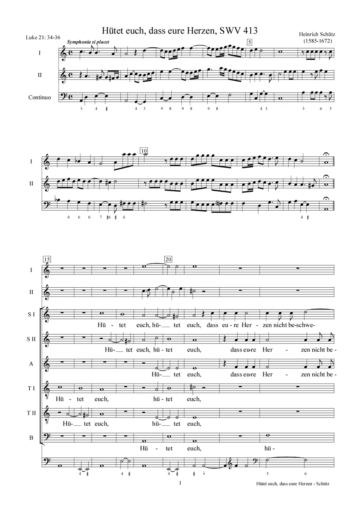 Hütet euch, dass eure Herzen, SWV 413 - Page 1