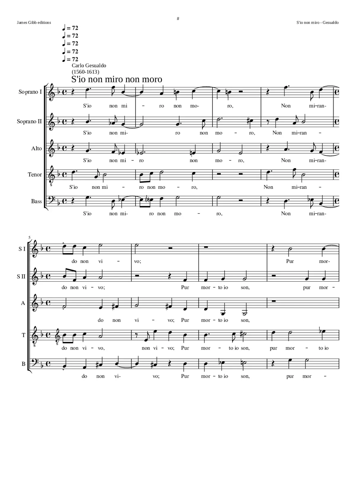 S'io non miro non moro - Page 1