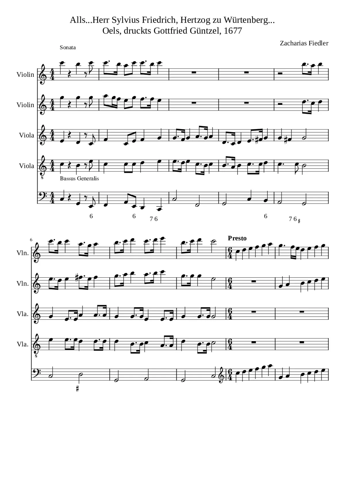 Zacharias Fiedler Alls Herr Sylvius Sonata - Page 1