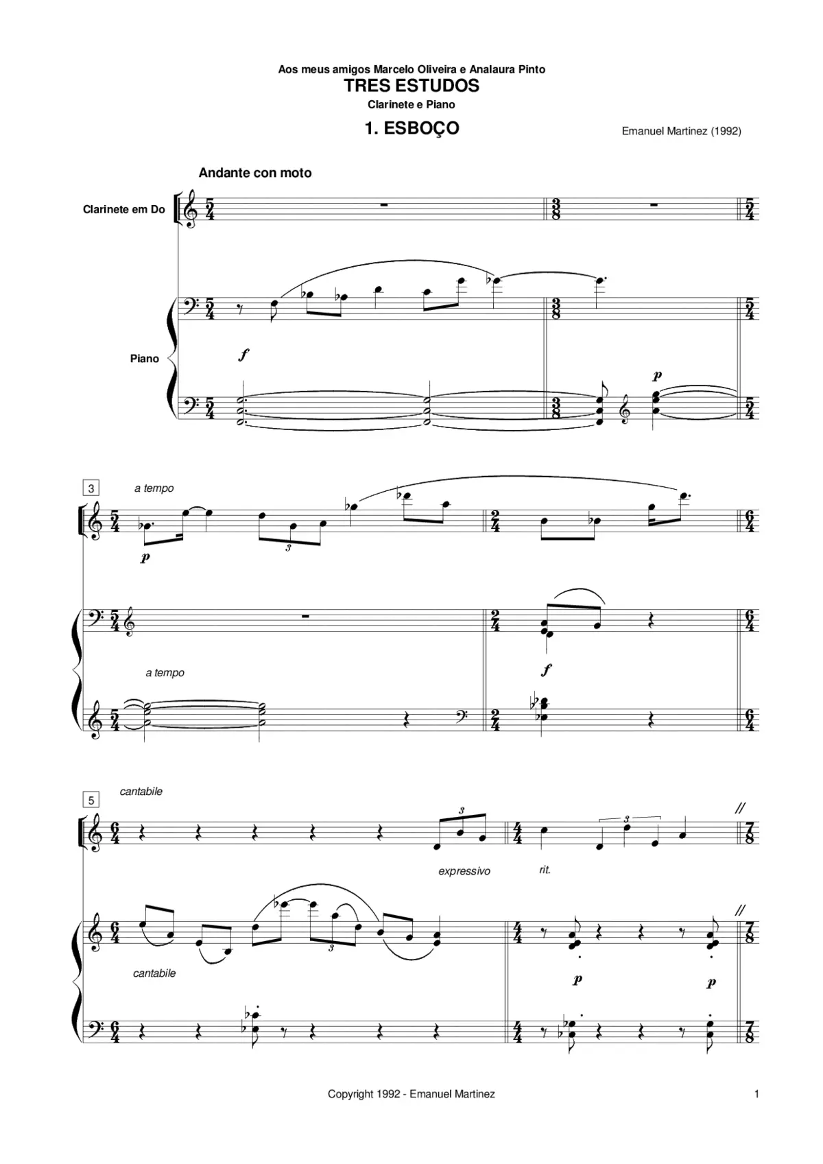 3 Estudo para Clarinete e Piano - Page 1