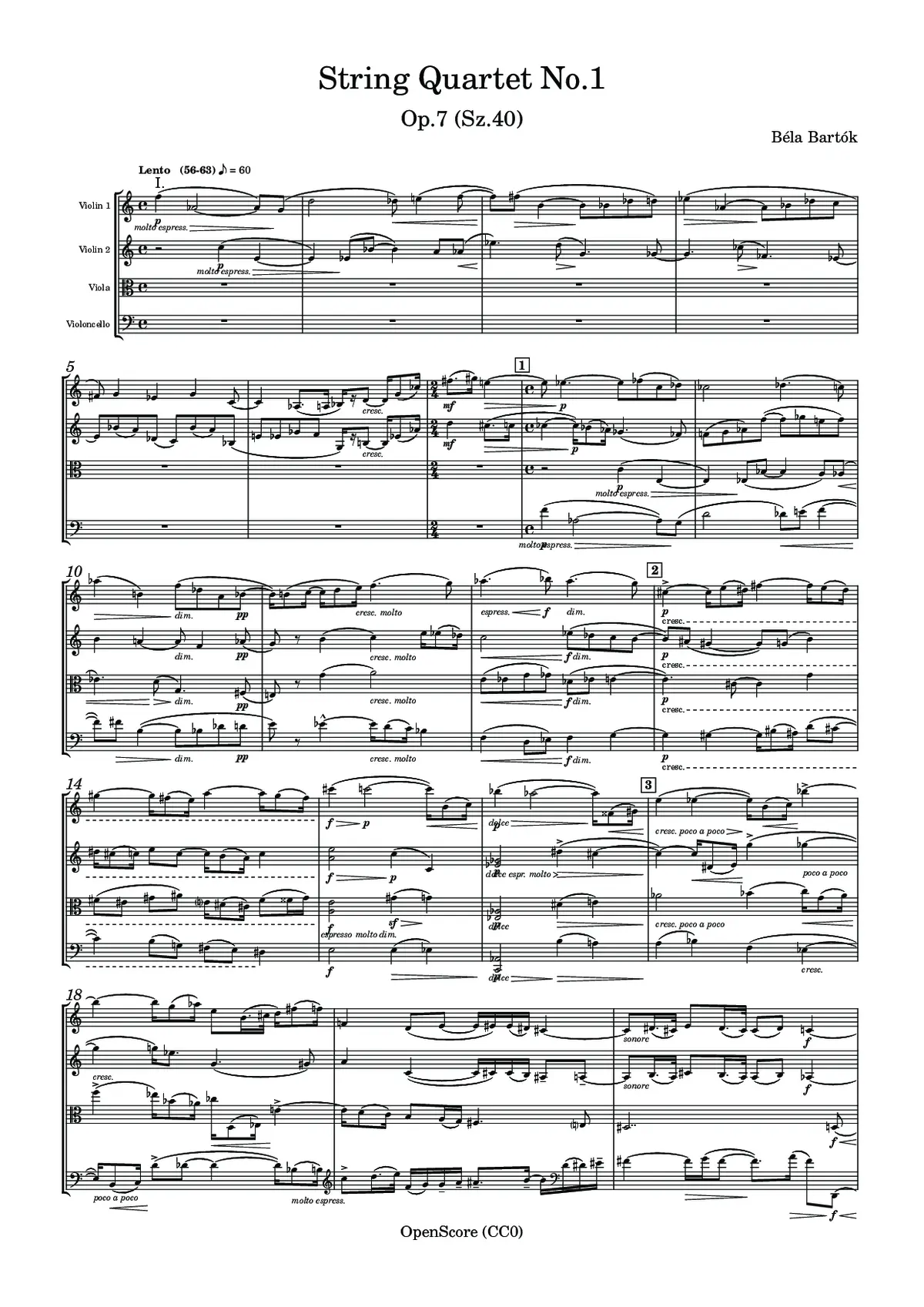 String Quartet No.1, Op.7 (Sz.40) - Page 1