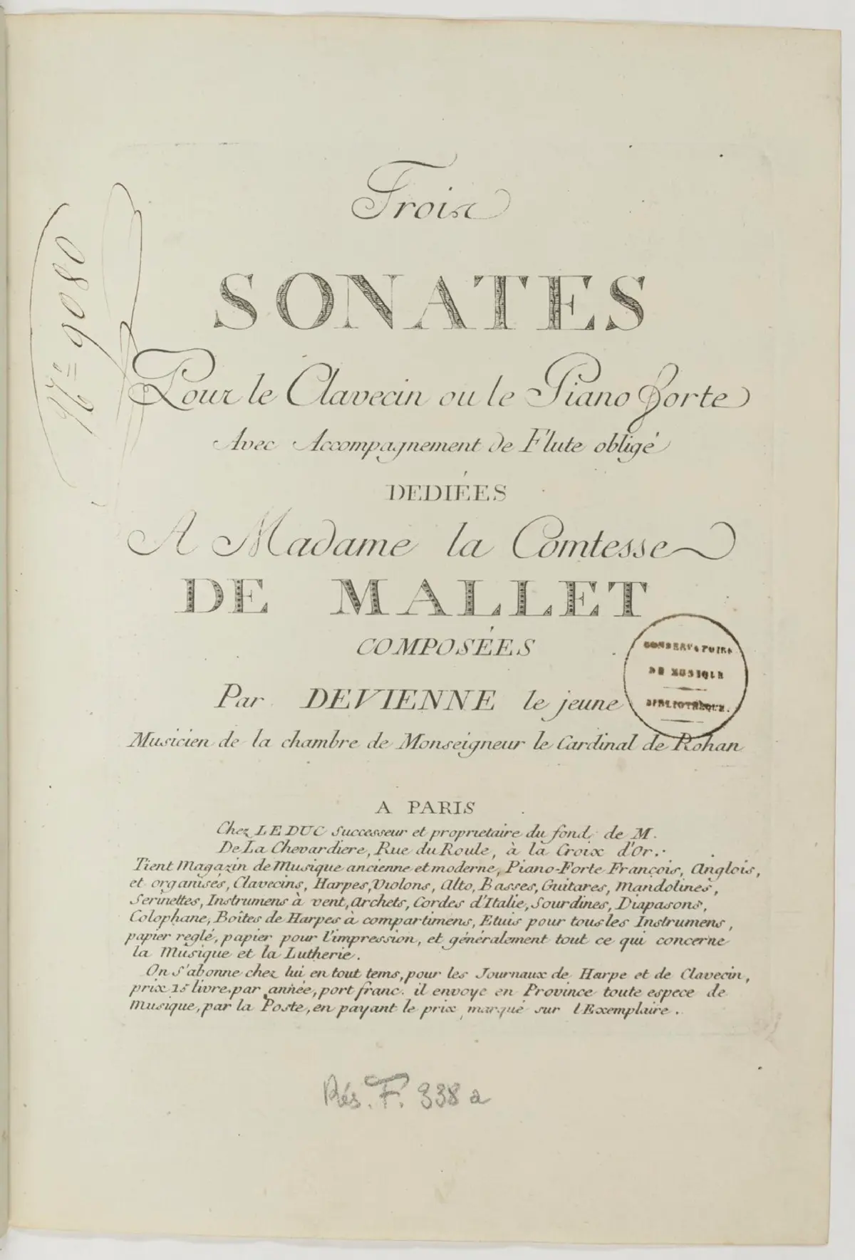 Trois sonates pour le clavecin ou le piano forte avec accompagnement de flûte obligé - Page 1