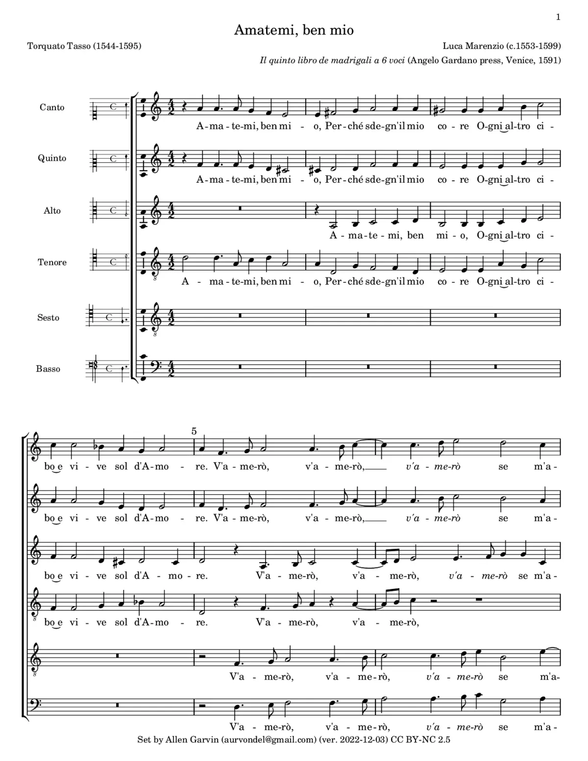 Amatemi ben mio 6vv - Page 1